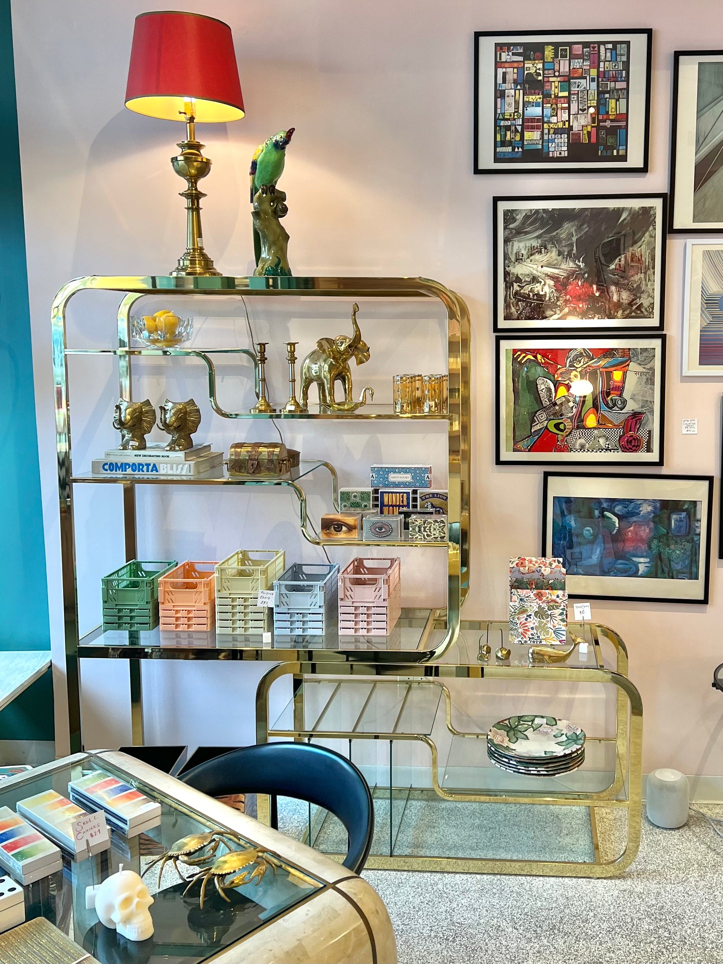 1980's DIA Brass and Glass Sliding Etagere