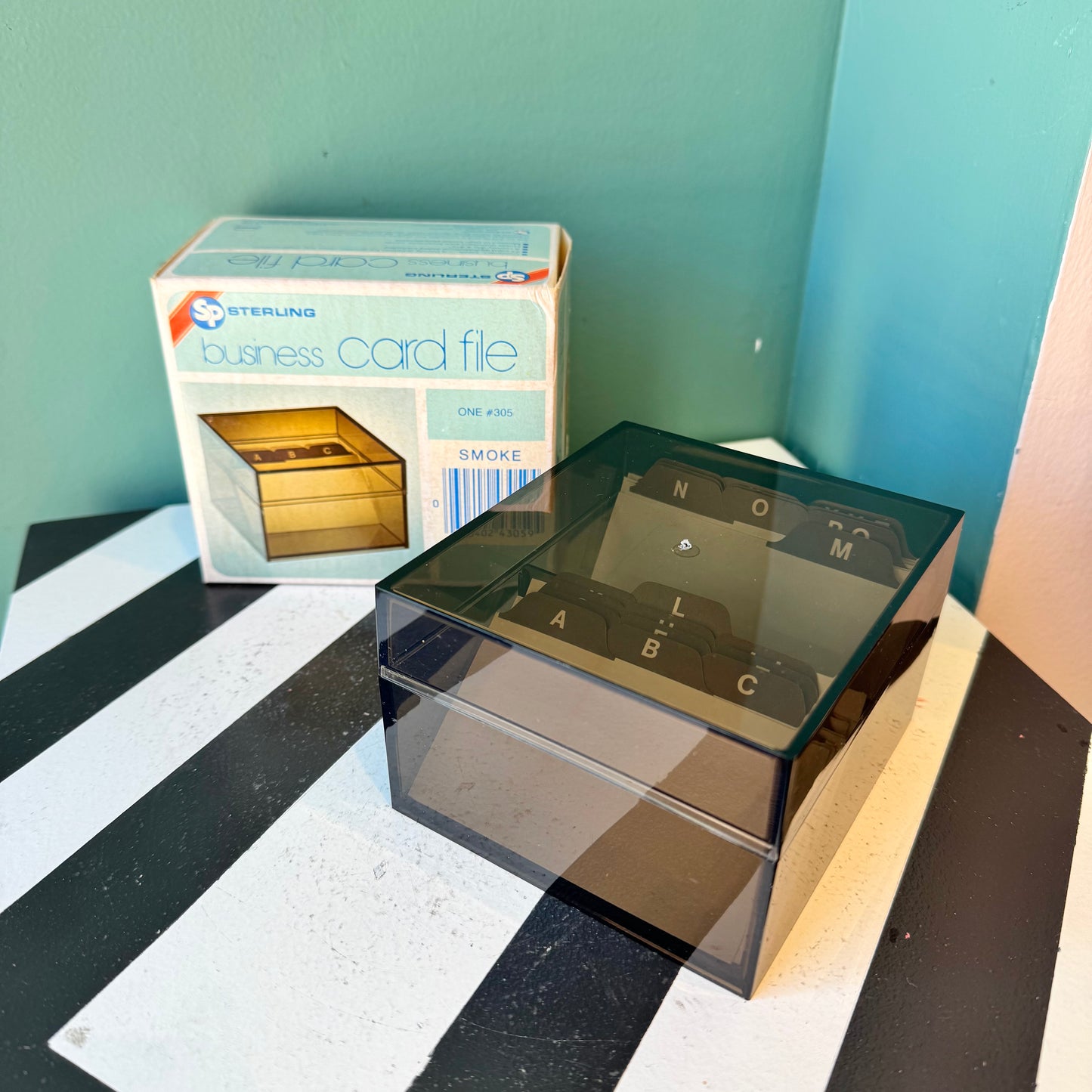 Vintage Smoked Acrylic Business Card File Box
