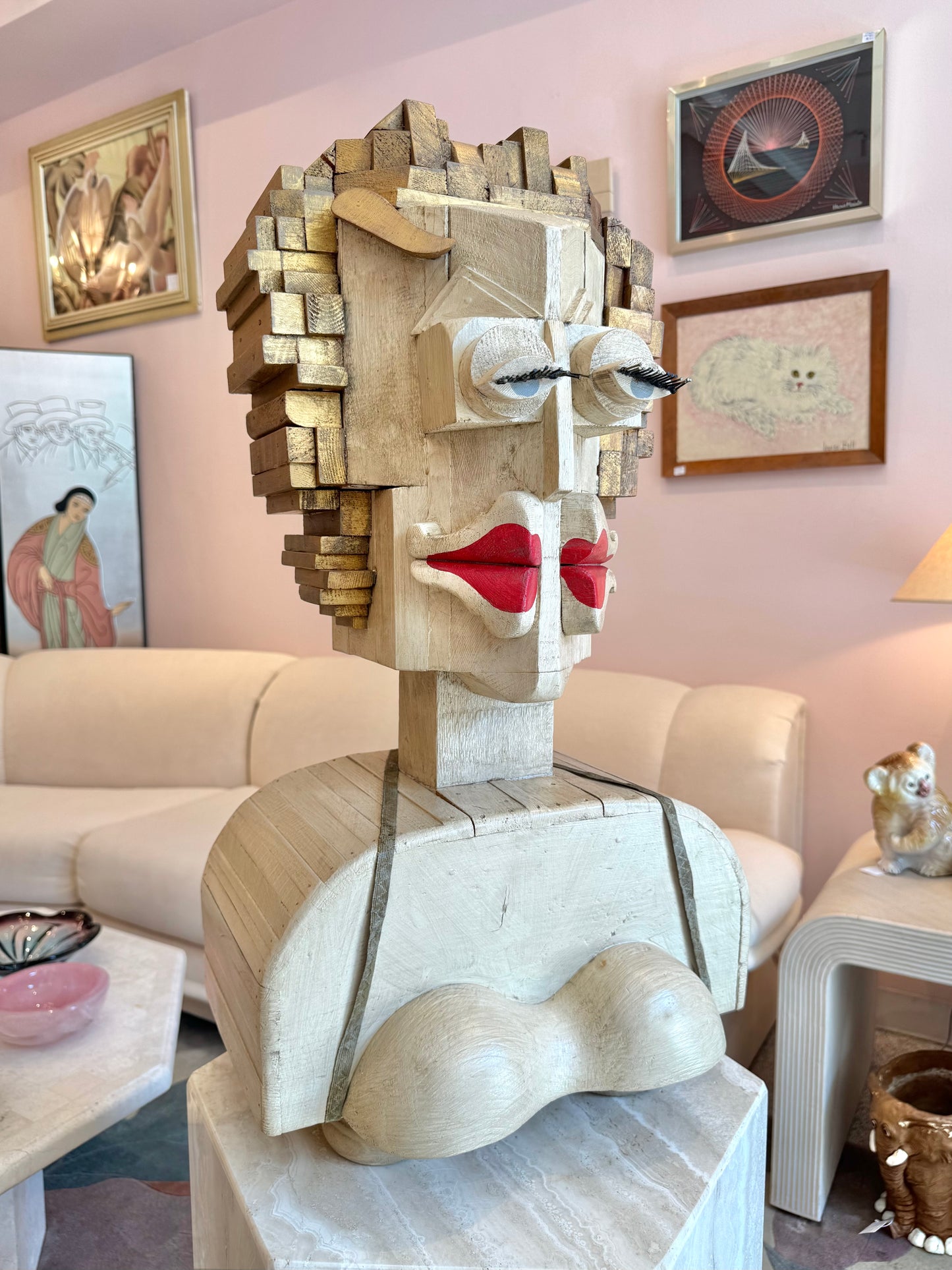 Vintage Marilyn Monroe Wooden Sculpture Part of the 'Hero Heads' Series by Martin Miller