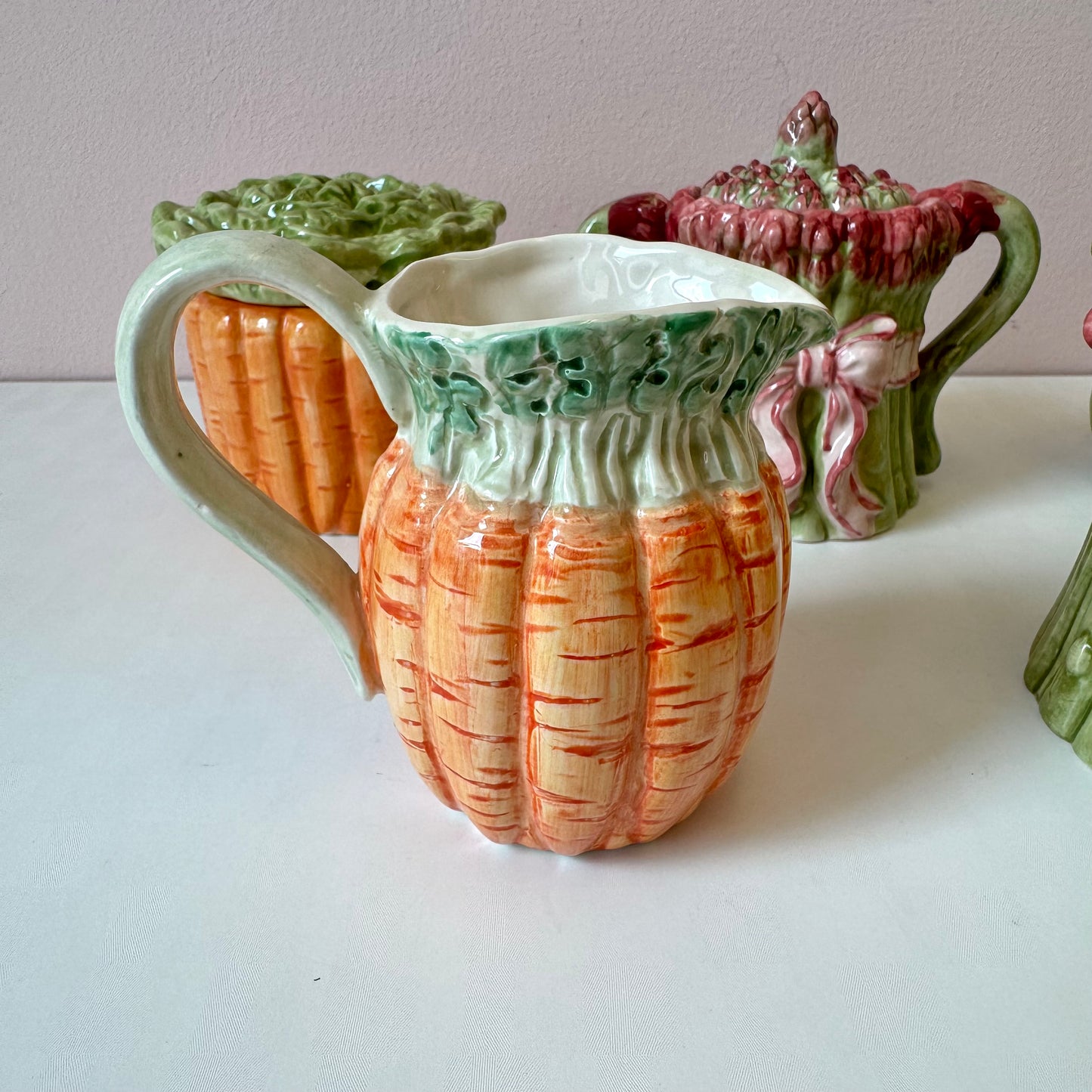 Vintage Set of 5 Ceramic Vegetable Sugar Bowls and Milk Jugs by Fitz & Floyd