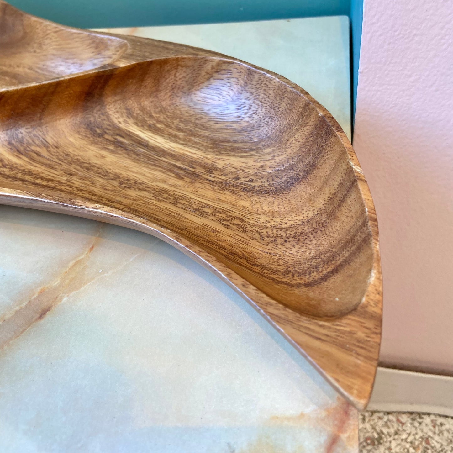 Vintage Teak Wood 2 Section Serving Platter