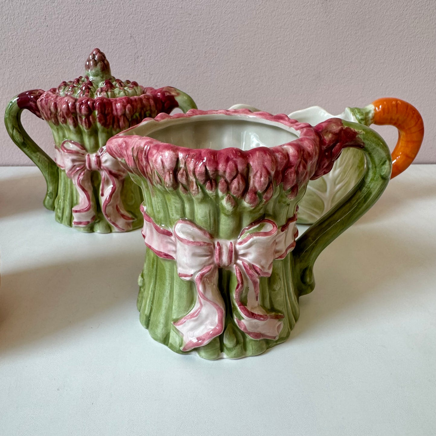 Vintage Set of 5 Ceramic Vegetable Sugar Bowls and Milk Jugs by Fitz & Floyd