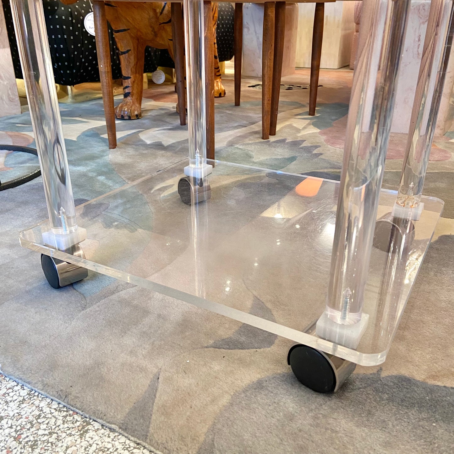 Vintage 3 Tier Lucite Rolling Shelf