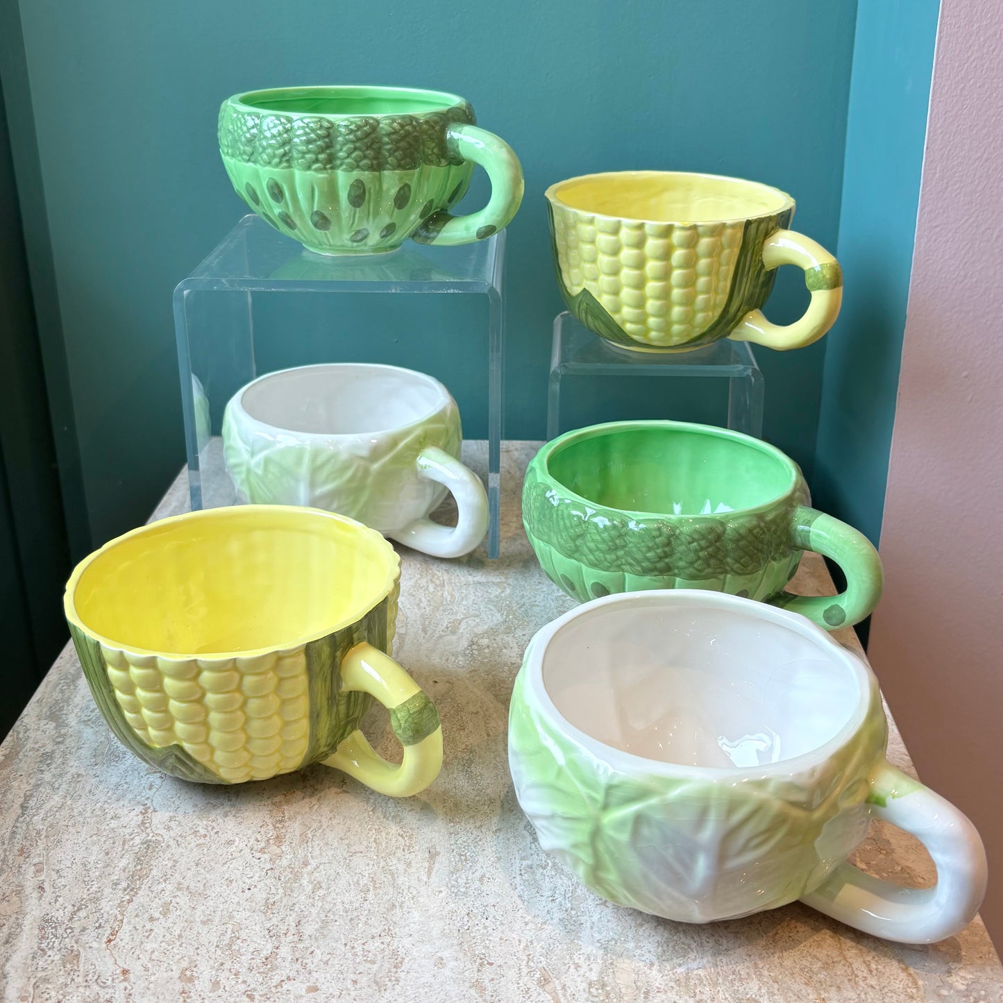 Vintage Set of 6 Large Ceramic Vegetable Mugs