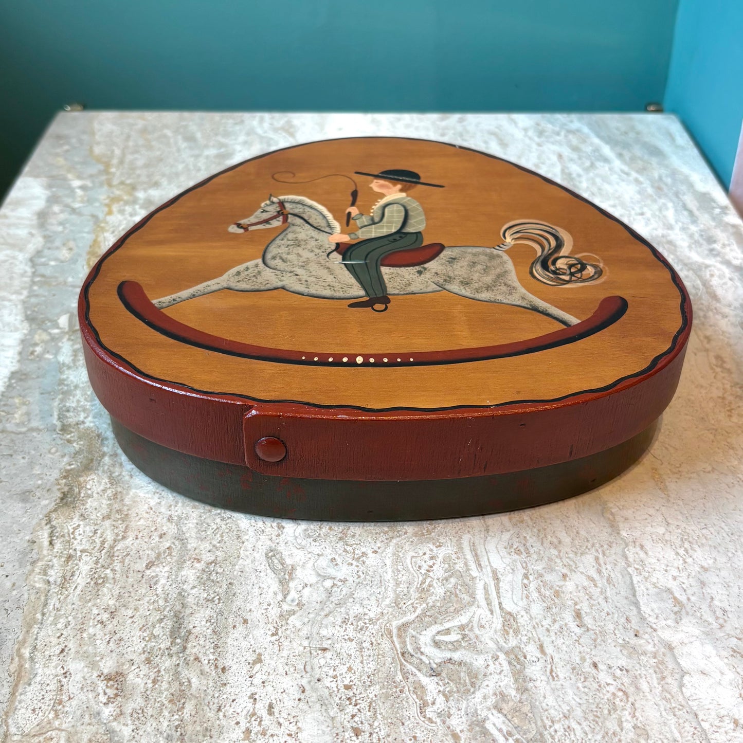 Vintage Folk Art Child on Rocking Horse Wooden Box by Regina Dodson