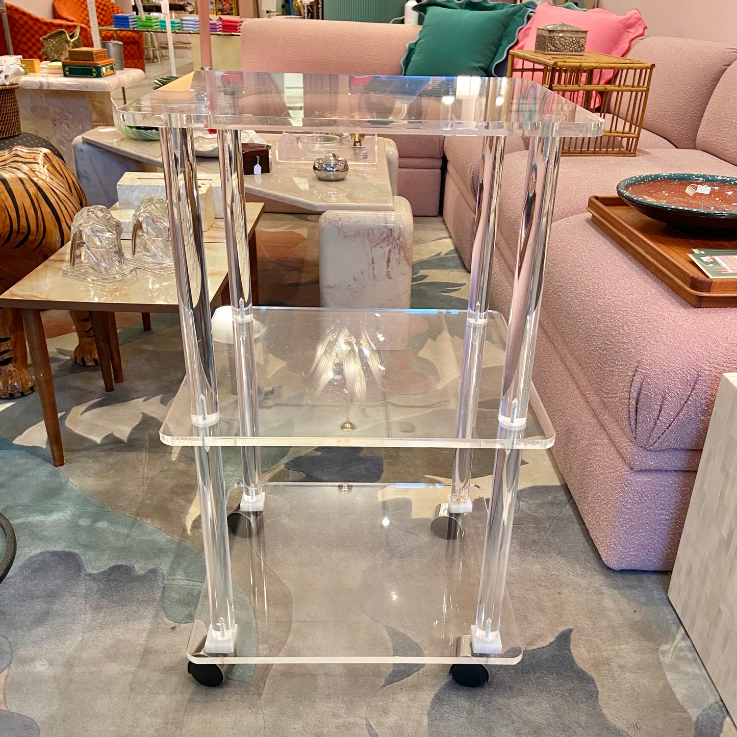Vintage 3 Tier Lucite Rolling Shelf