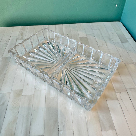 Vintage Crystal 2 Compartment Catchall Dish