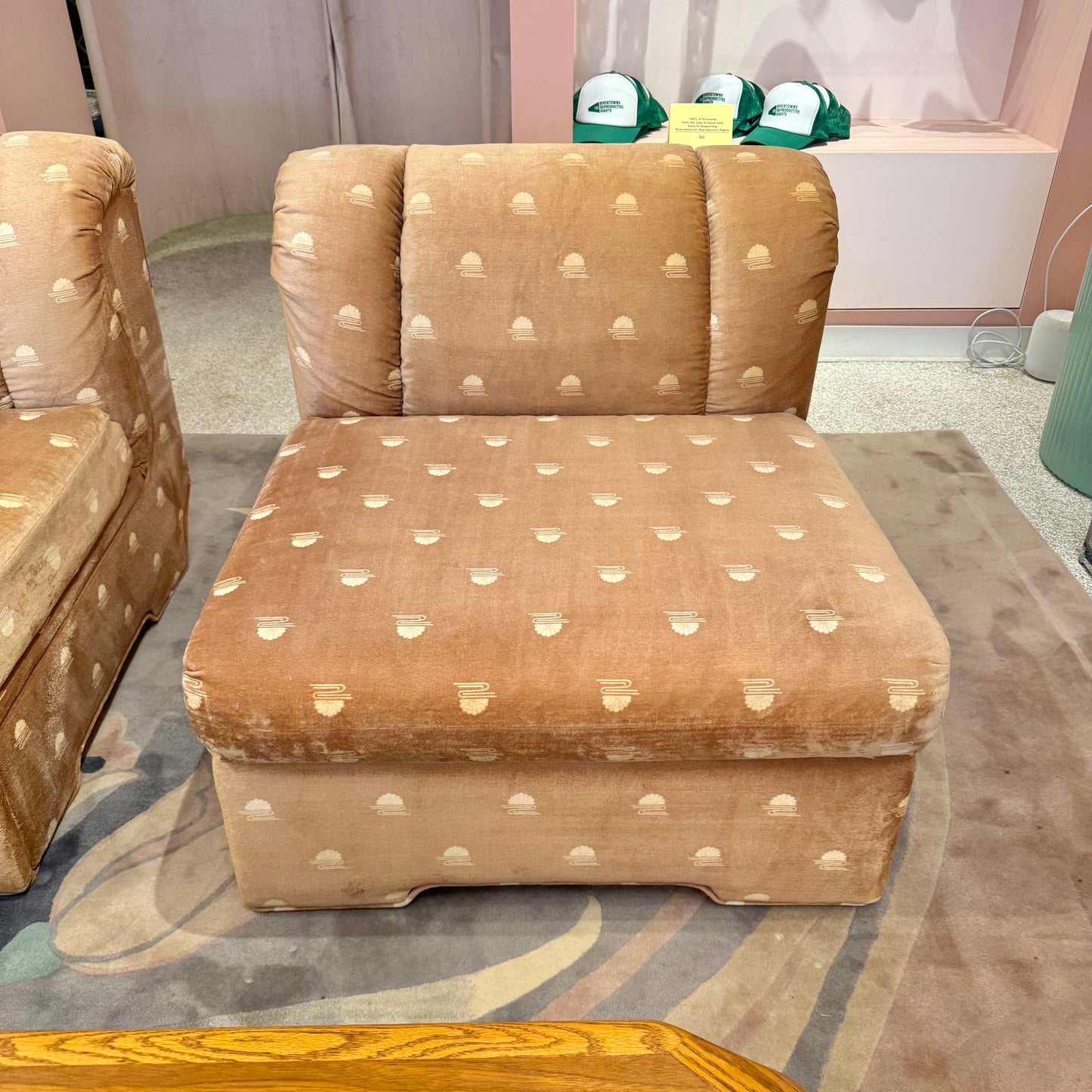 Vintage Champagne Velvet Slipper Chair by Carson's