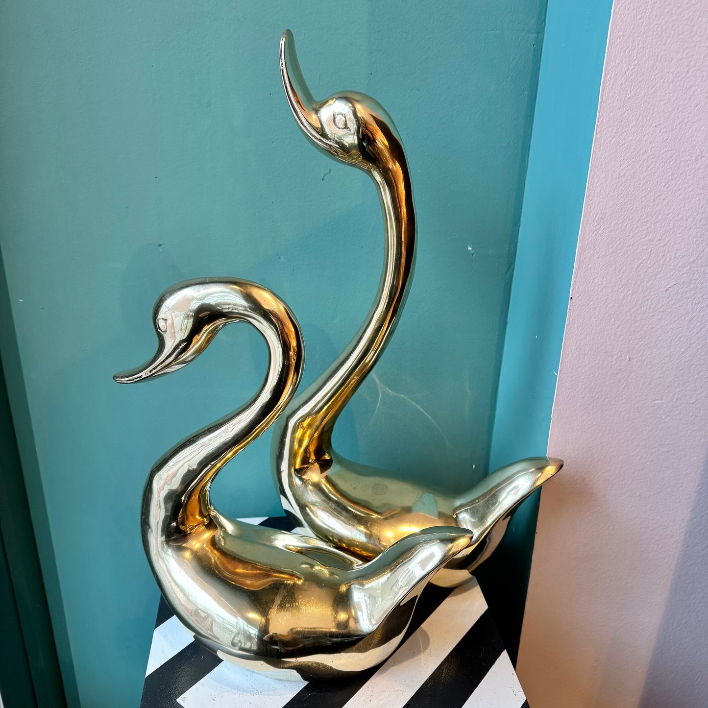 Large Pair of Vintage Brass Swans
