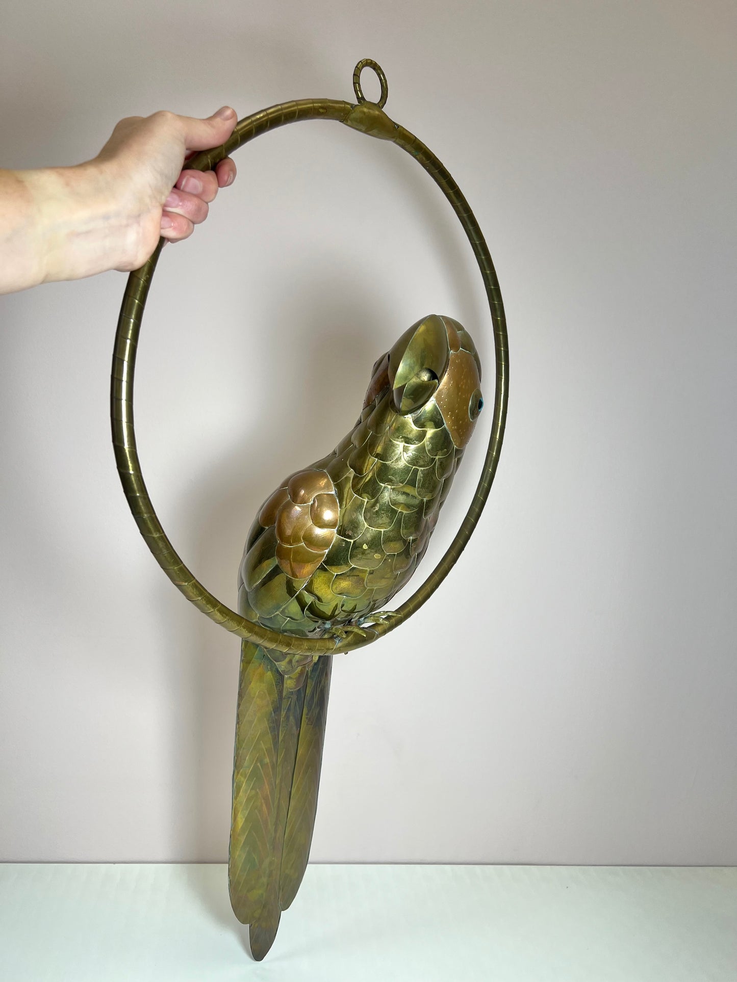 Mid Century Brass and Copper Parrot Bird Sculpture Attributed to Sergio Bustamante