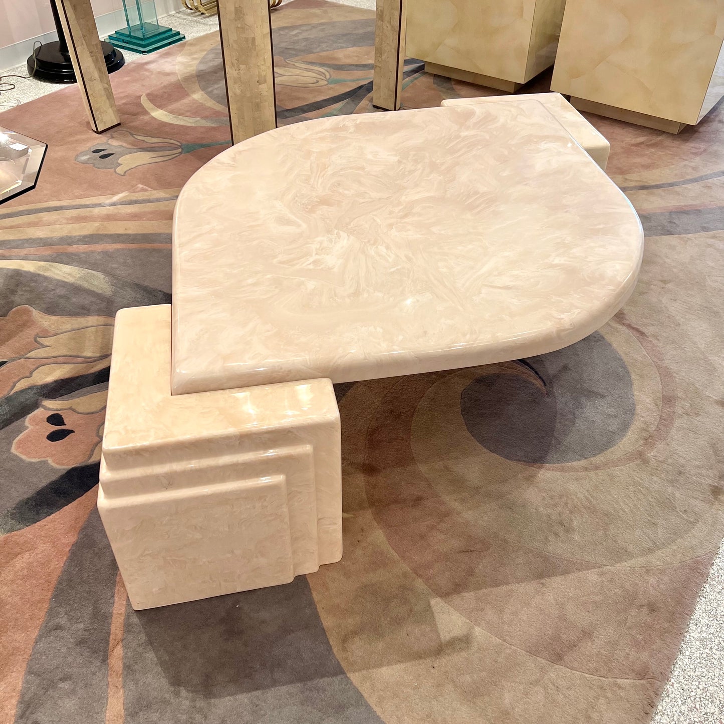 1980’s Cream Marbled Resin Cat Eye Coffee Table