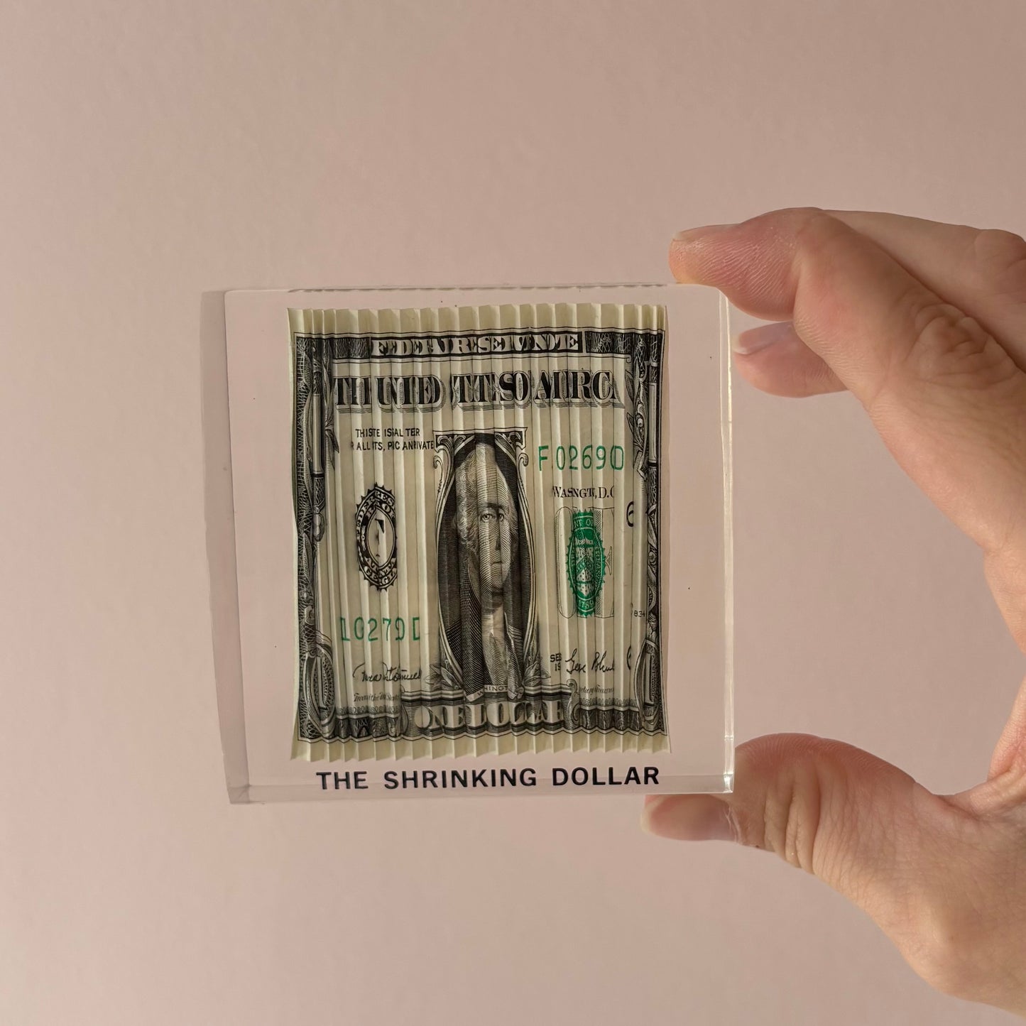 Vintage Lucite Encased "Shrinking Dollar" Paperweight