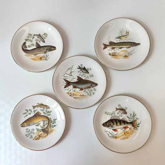 Vintage Set of 5 Fish Side Plates by Weatherby Hanley England (as is)