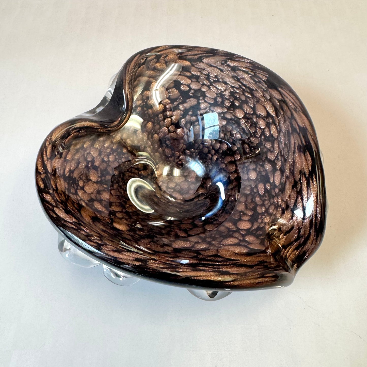 Vintage Black and Metallic Copper Murano Glass Bowl