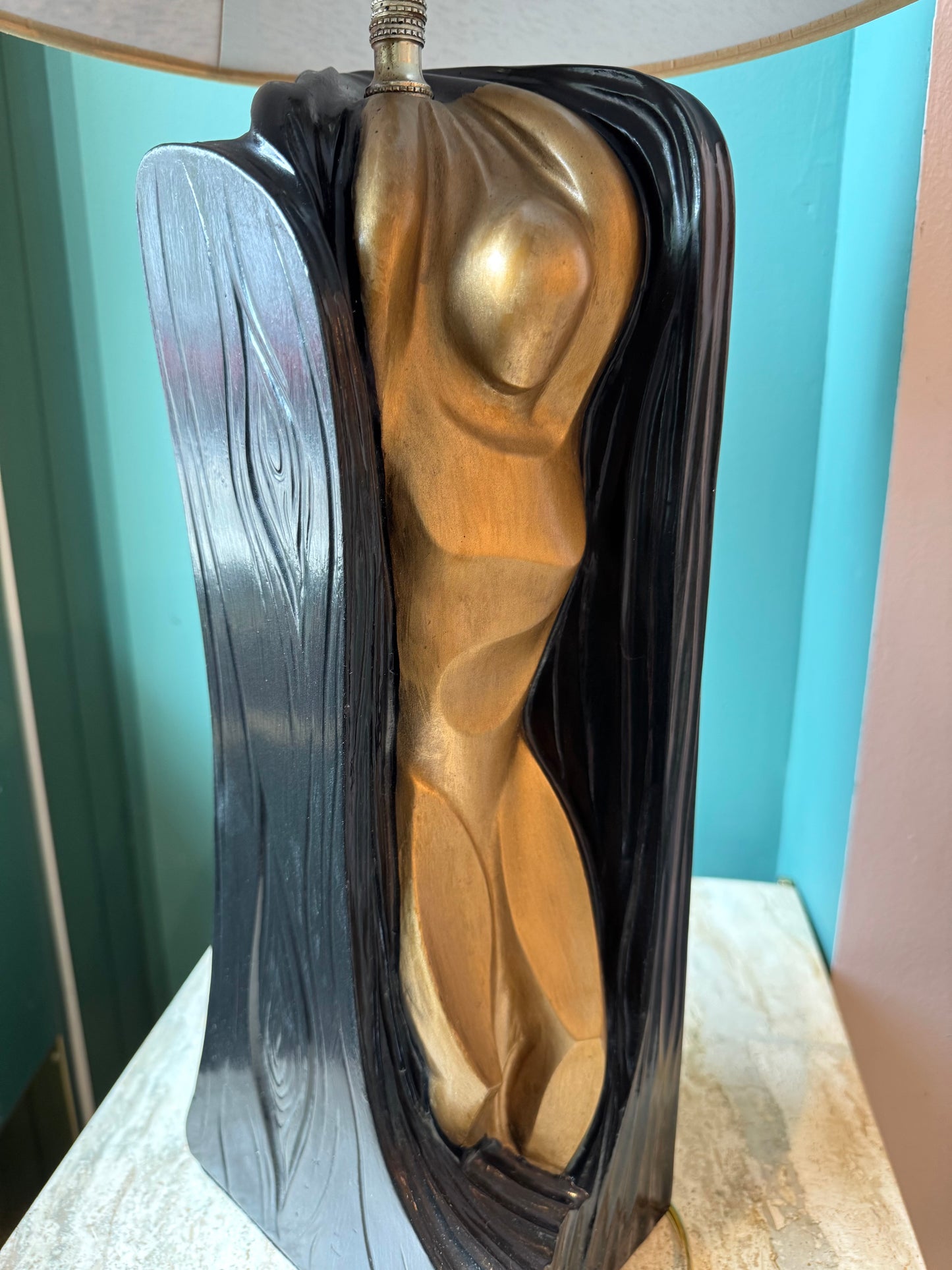 Vintage Gold and Black Abstract Female Male Lamp by FAIP
