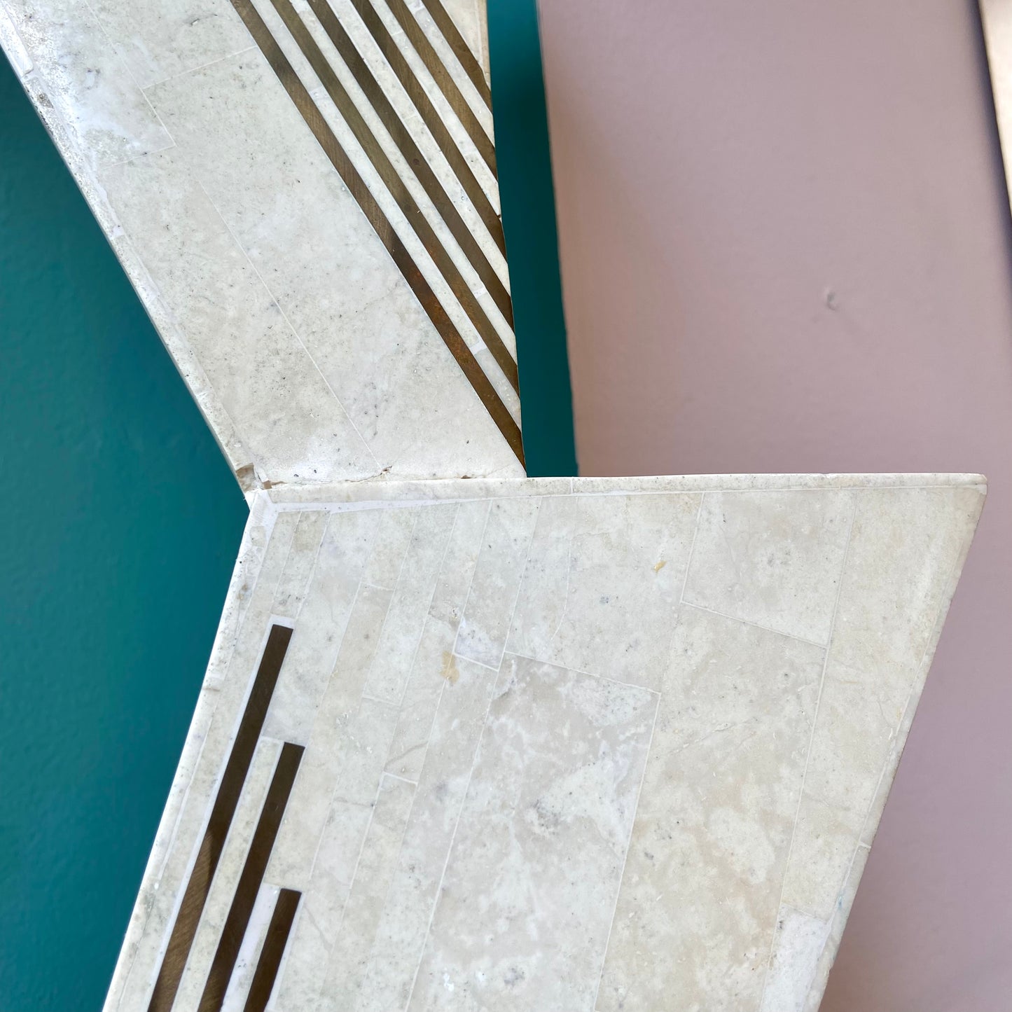 Vintage Tessellated Stone and Brass Inlay Sculpture