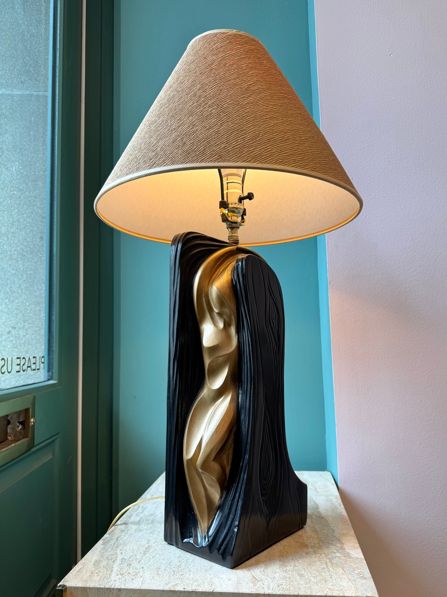 Vintage Gold and Black Abstract Female Male Lamp by FAIP