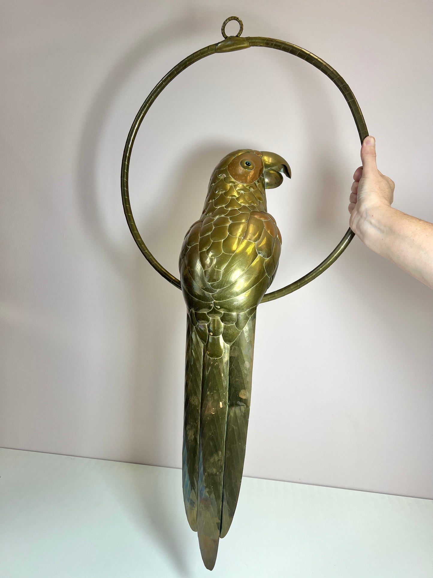 Mid Century Brass and Copper Parrot Bird Sculpture Attributed to Sergio Bustamante