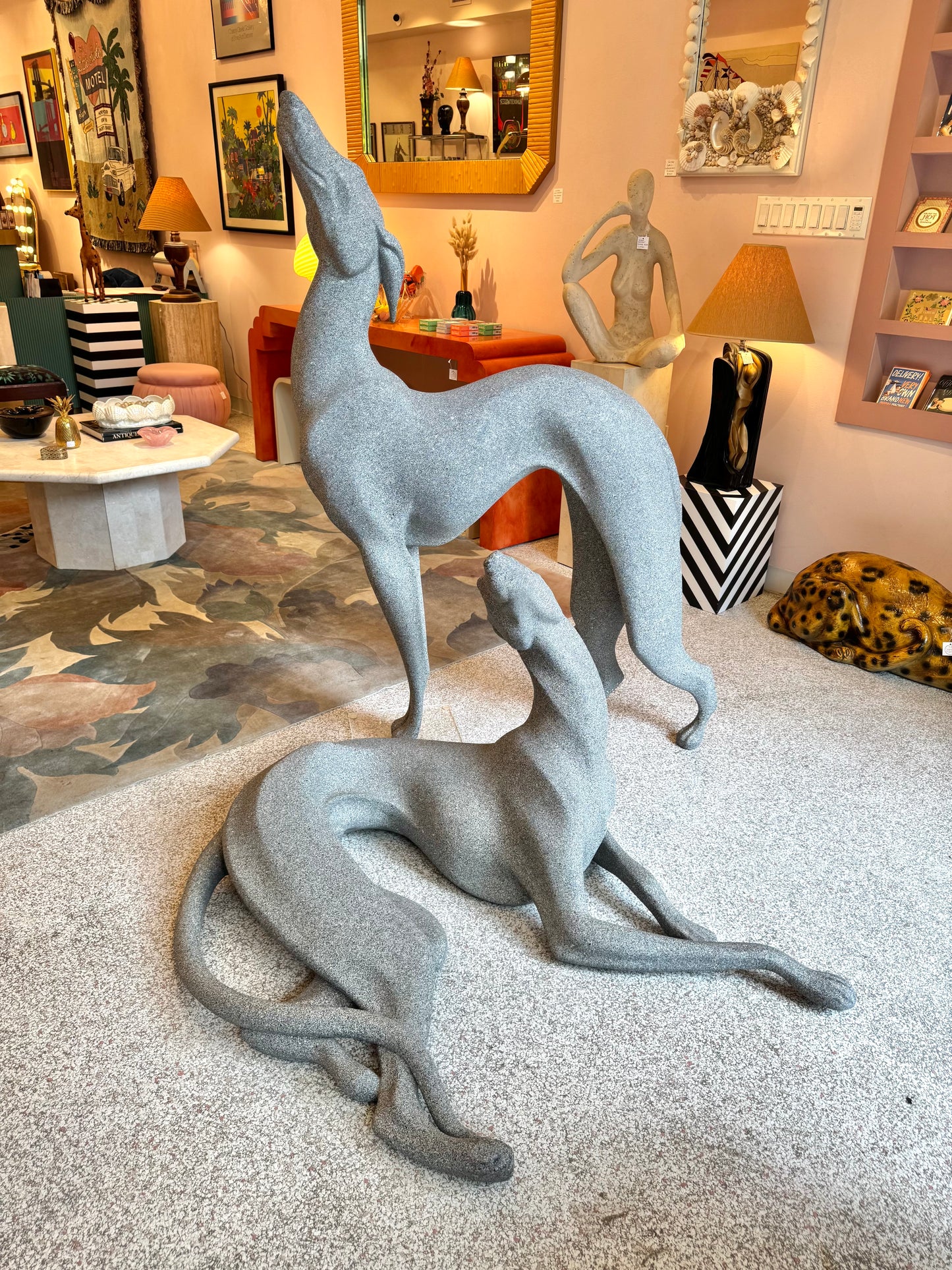 Vintage Large Pair of 1980’s Resin Dog Statues