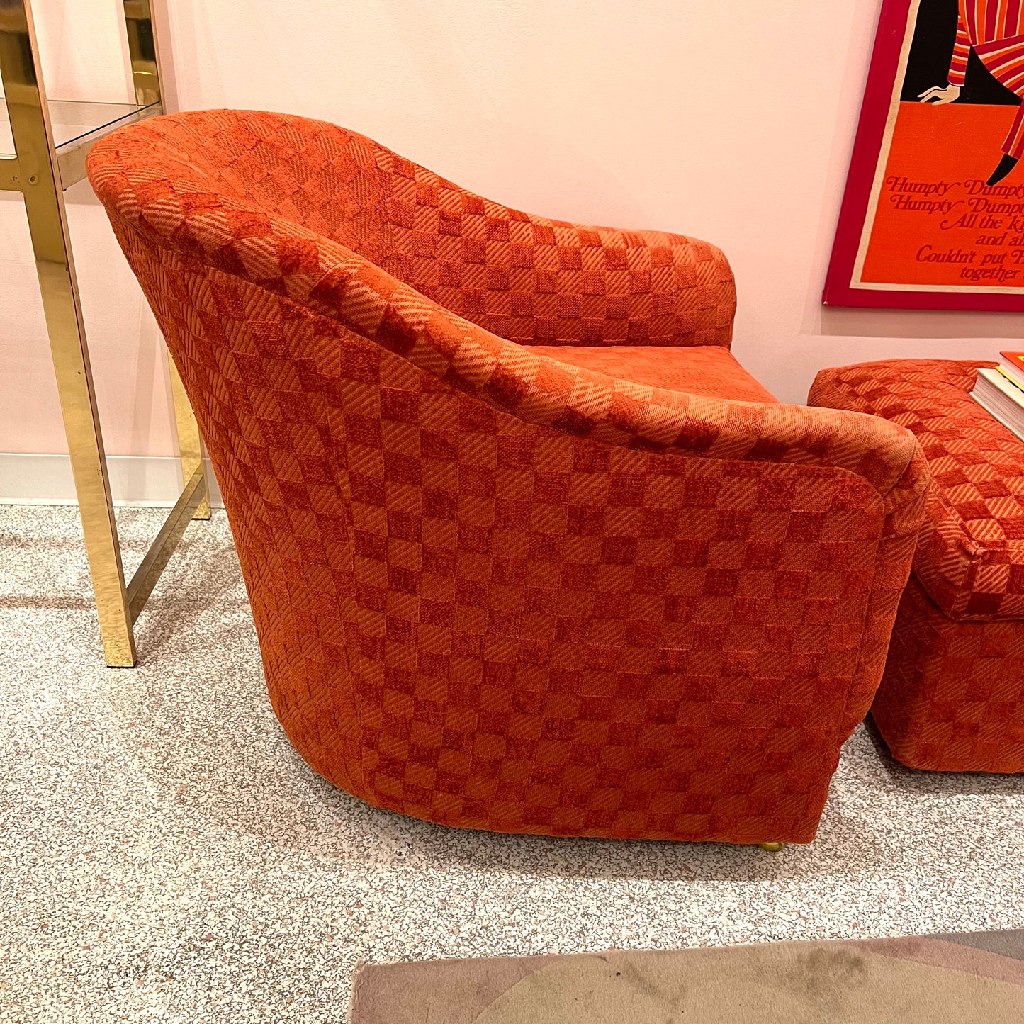 Vintage Dark Orange Checkered Tub Chair by Billy Baldwin for Luten-Clarey-Stern