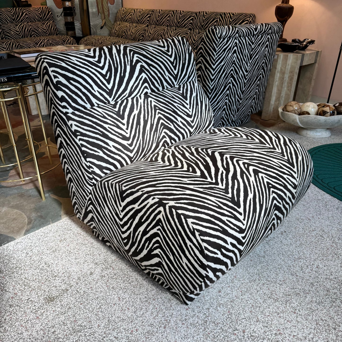 Vintage Zebra Modular Sectional Sofa/Slipper Chair Sold Per Piece