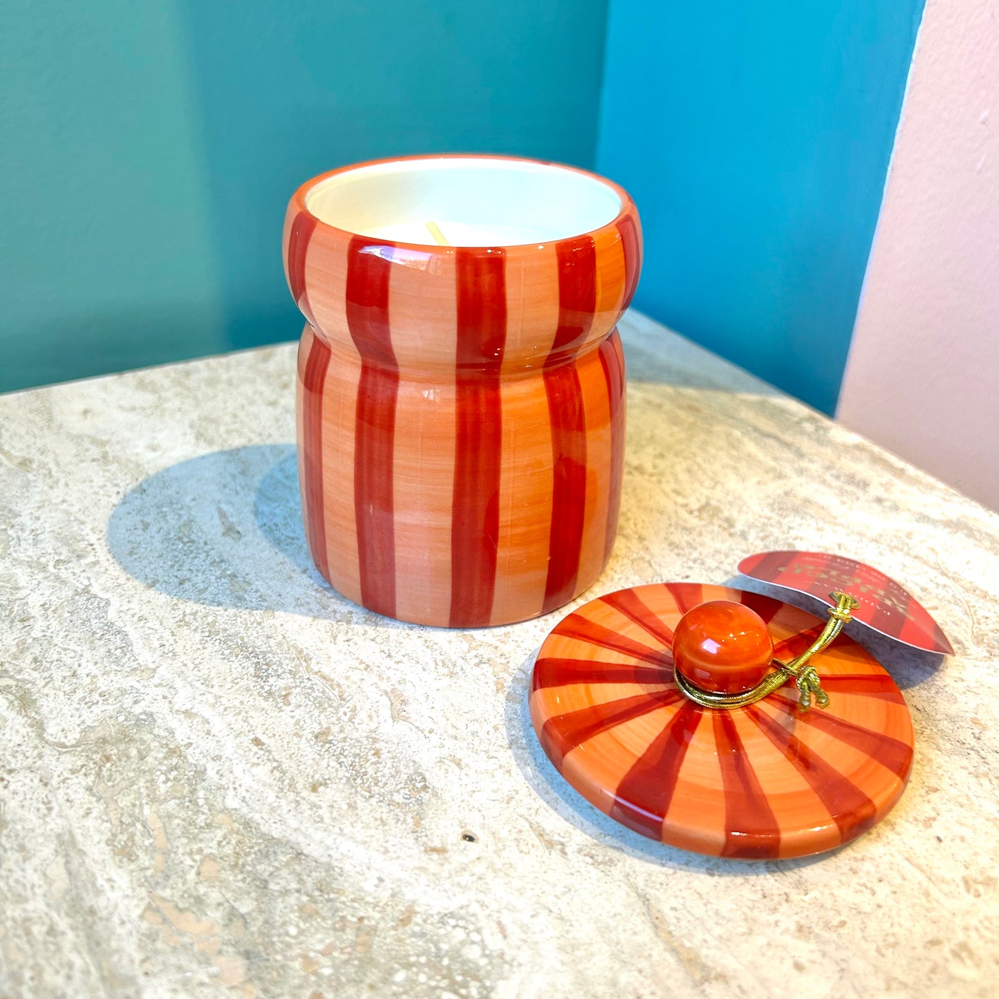 Spiced Apple Striped Cabana Ceramic Candle by Paddywax
