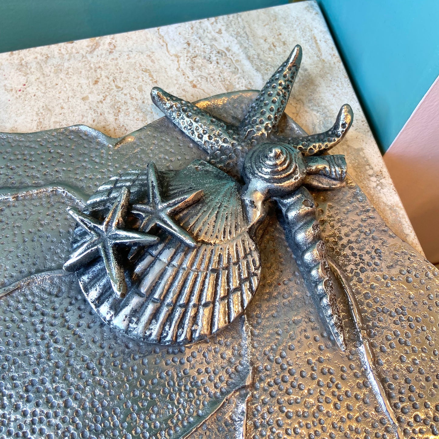 Vintage Arthur Court Style Textured Metal Seashell Platter/Tray