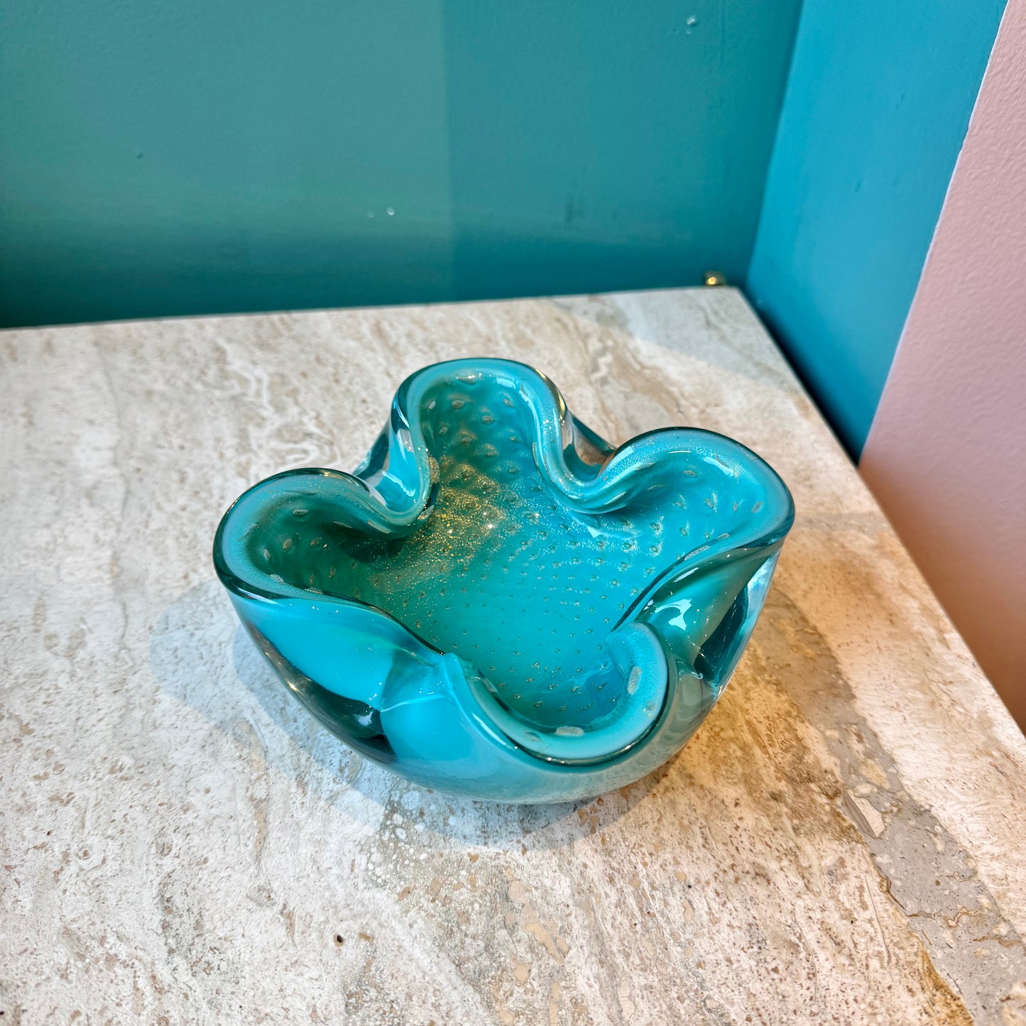 Vintage Teal Murano Glass Ashtray