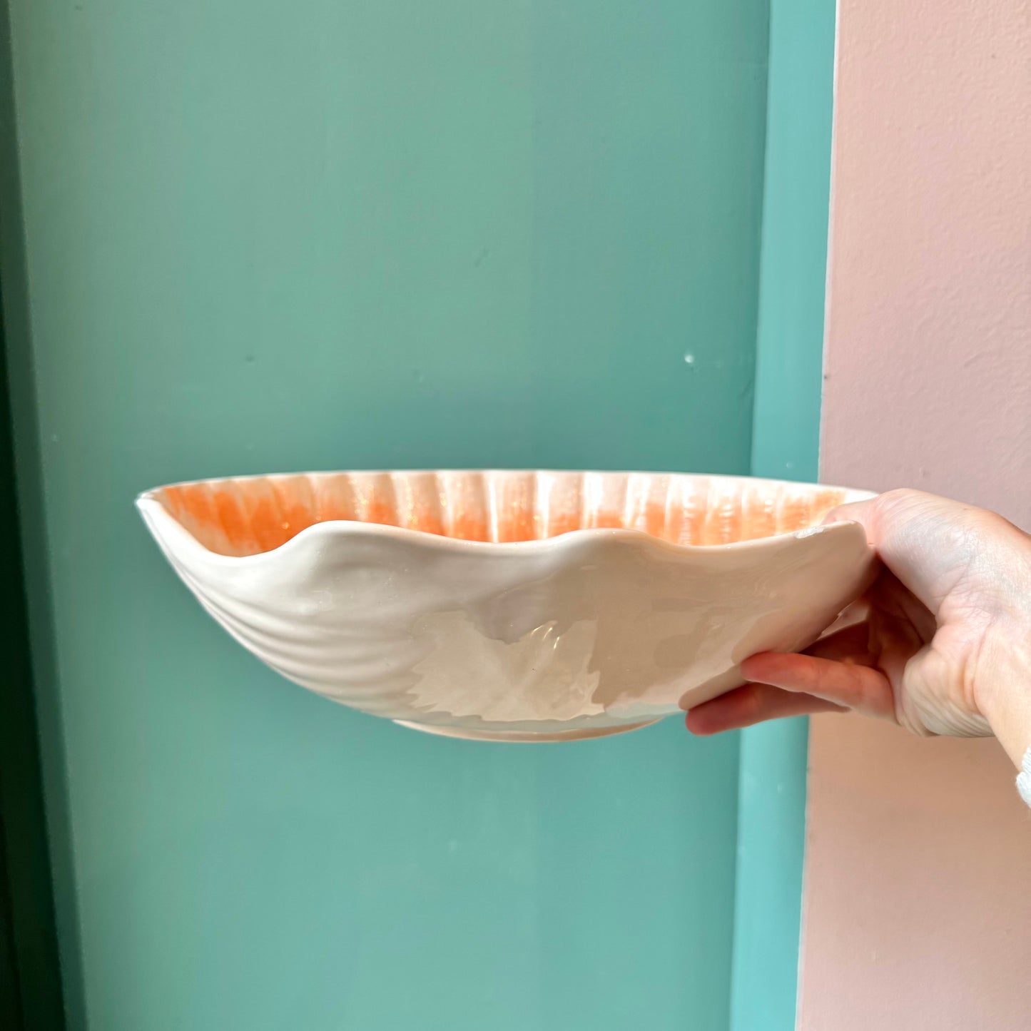Vintage Large Hand Painted Clam Shell Serving Bowl by Cardinal Inc.