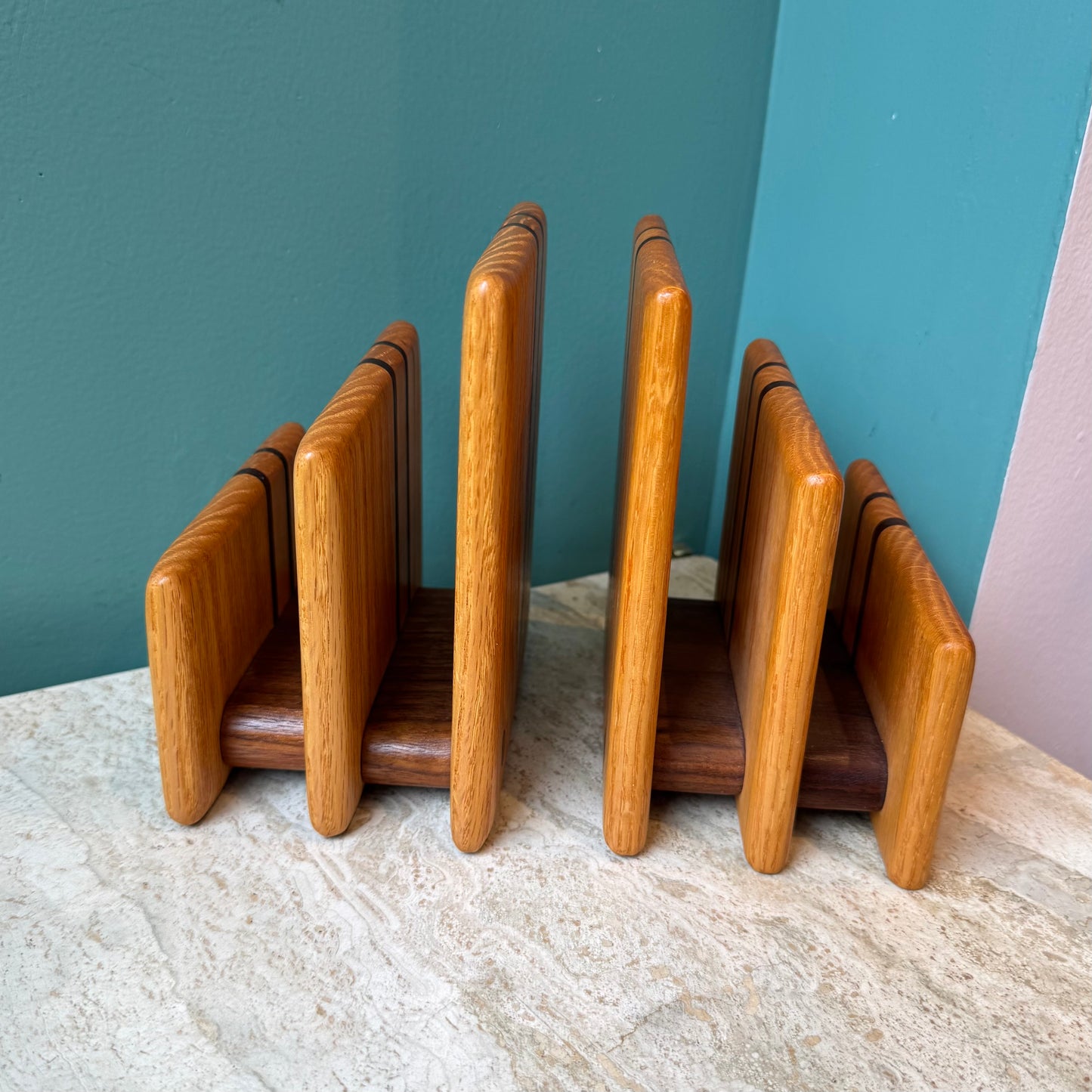 Pair of Mid Century Teak and Walnut Desk Organizer Bookends