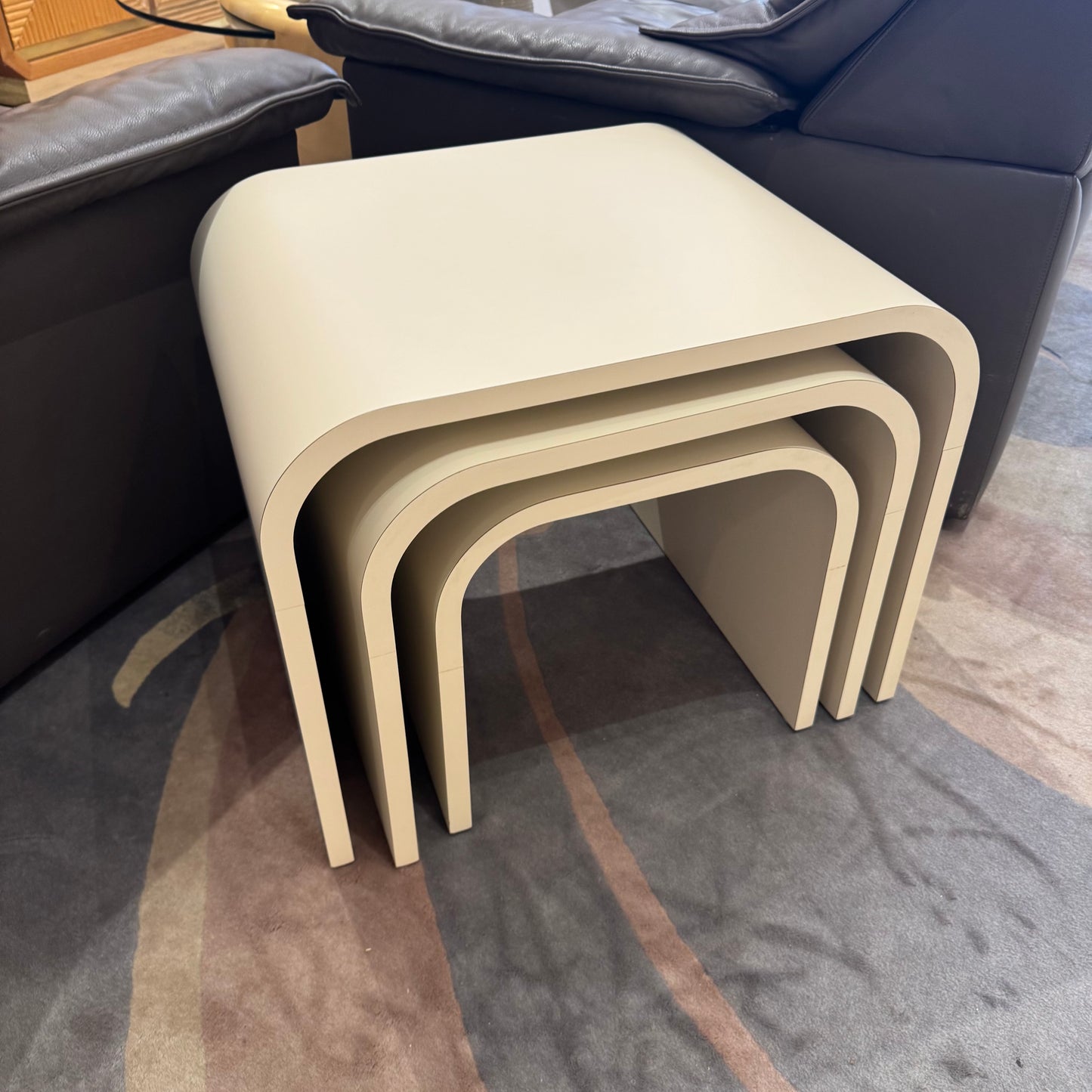 Set of 3 Vintage Cream Formica Waterfall Nesting Tables