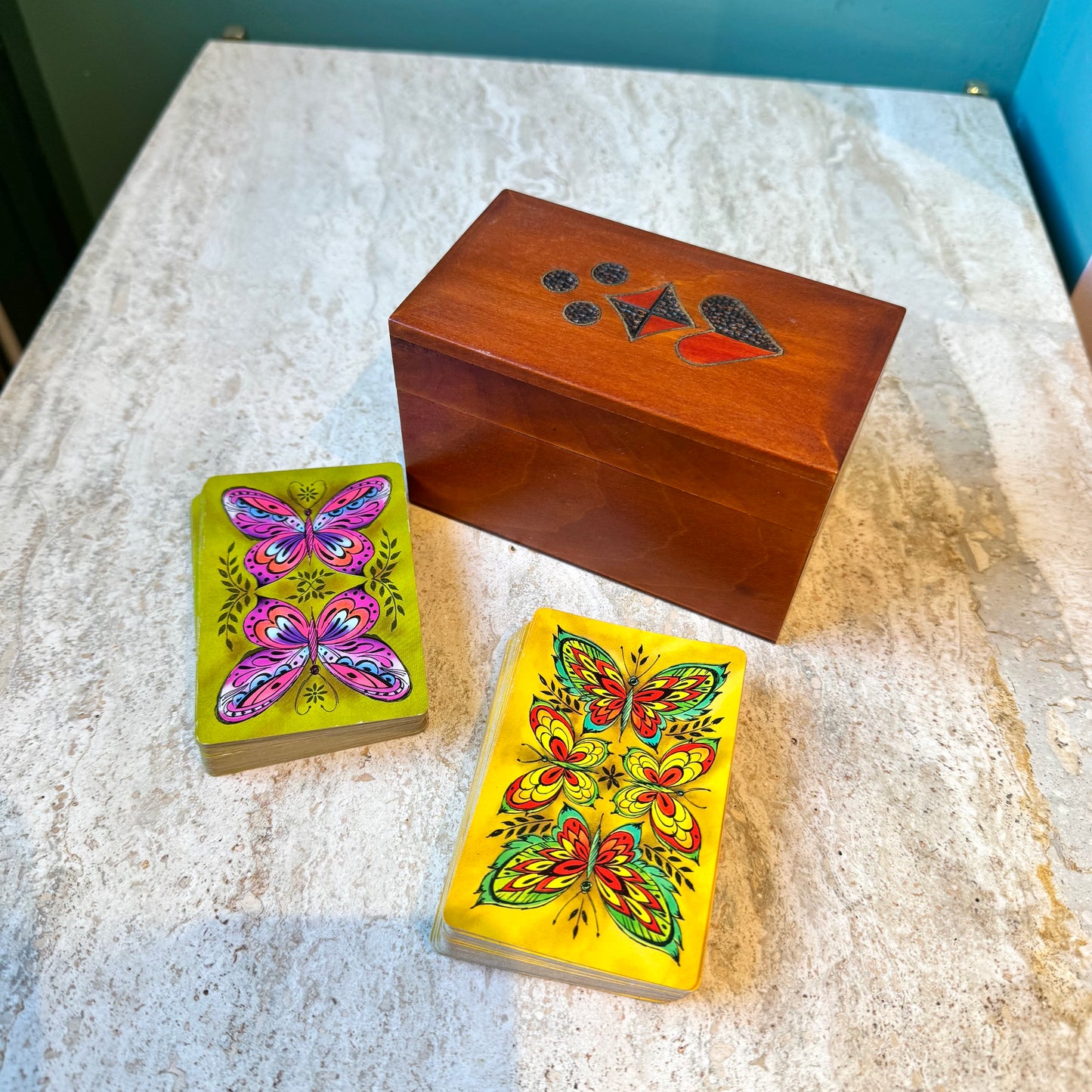 Vintage Wooden Playing Card Box