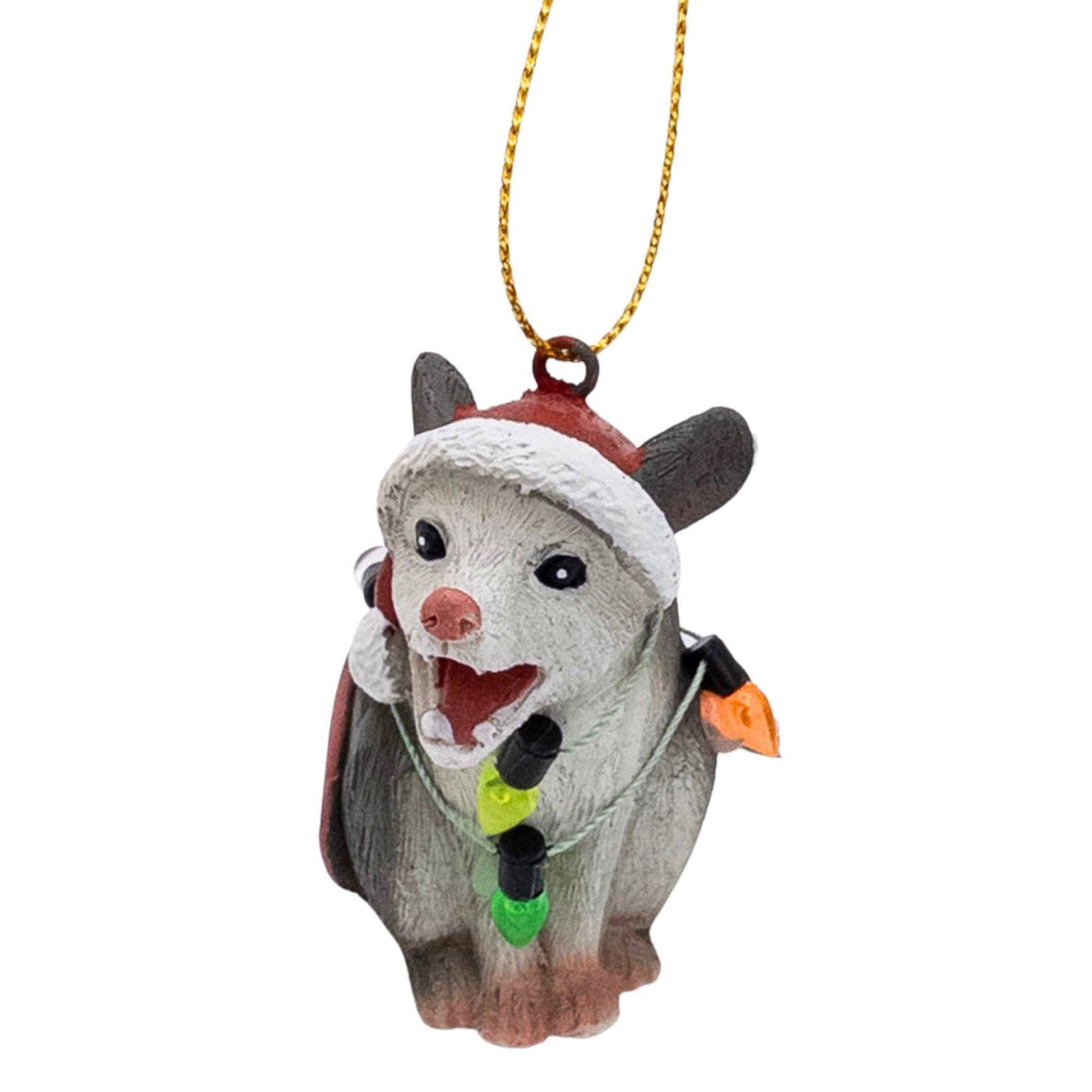 Screaming Opossum Wrapped in Lights Ornament