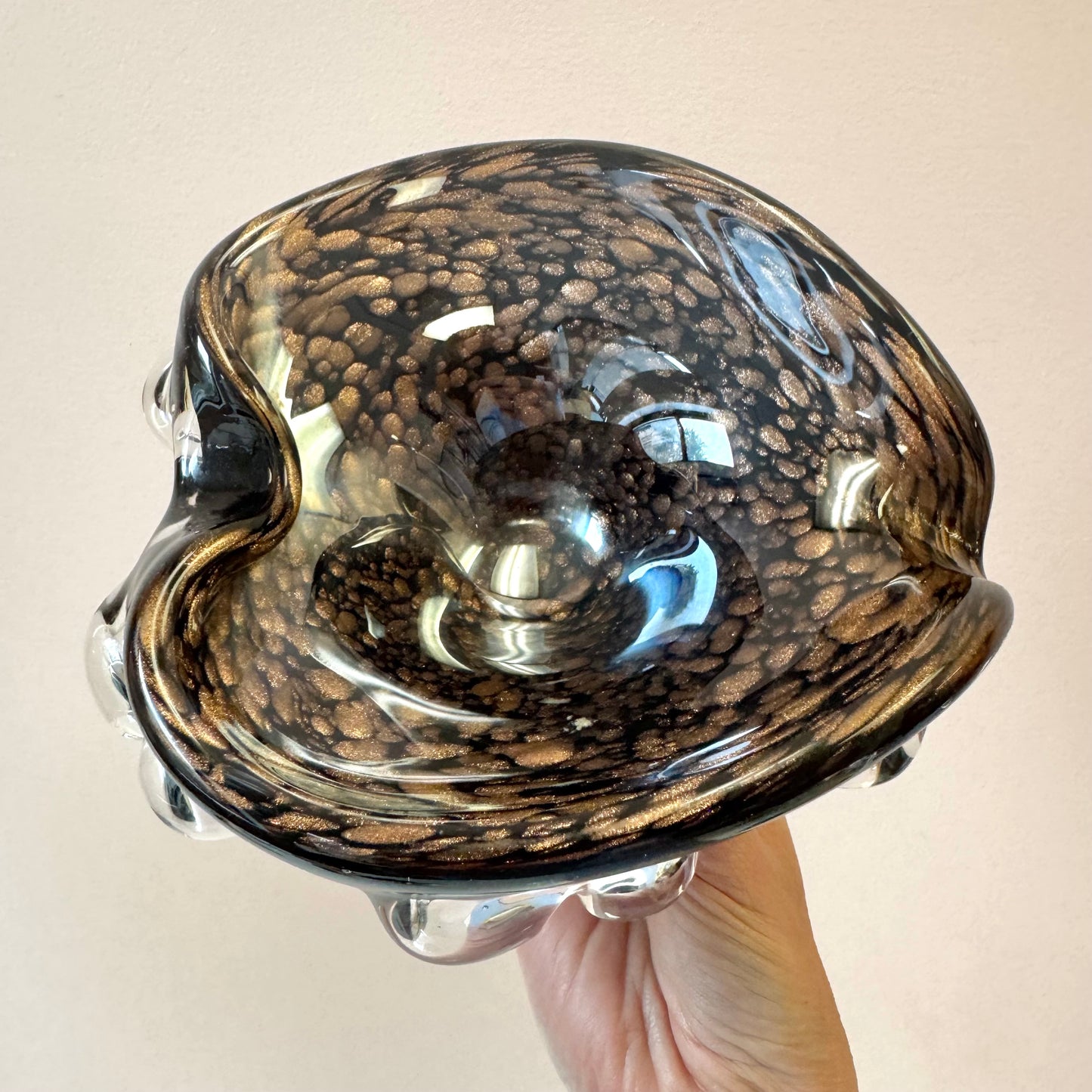 Vintage Black and Metallic Copper Murano Glass Bowl