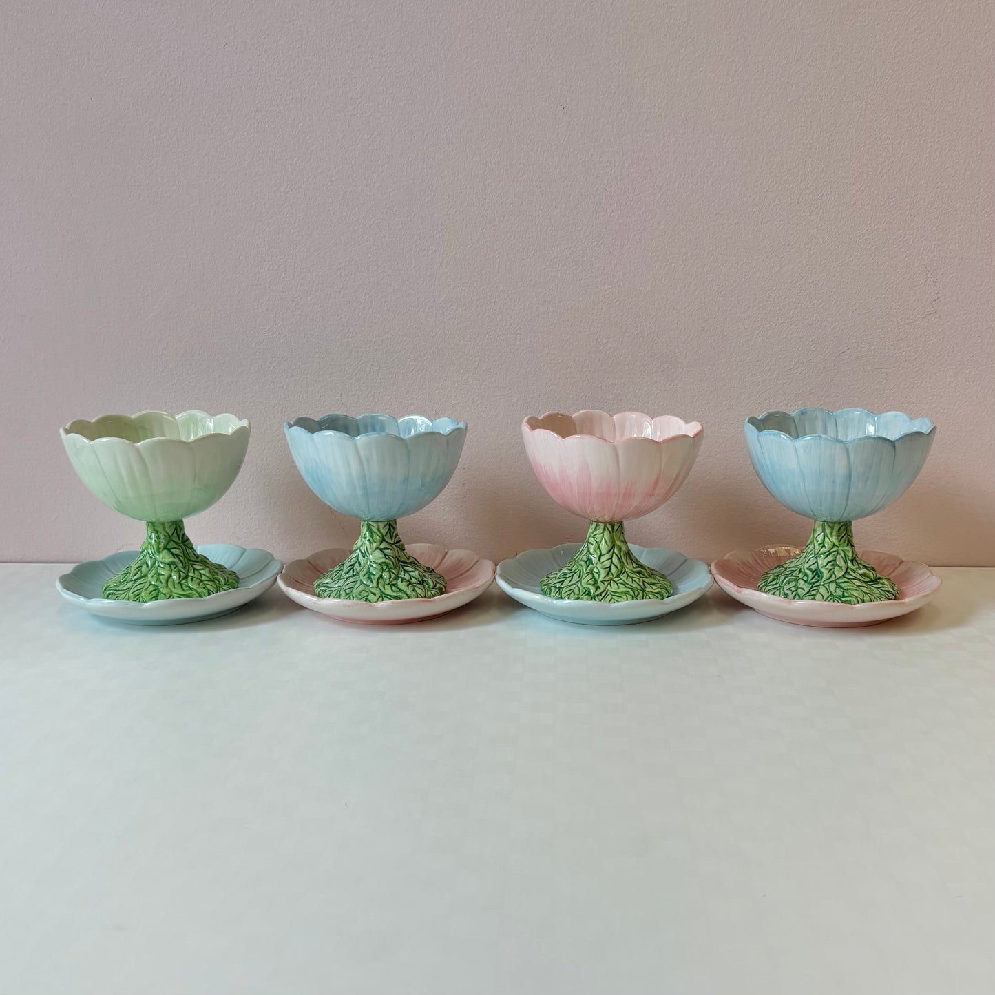 Vintage 8 Piece Set of Flower Cups and Saucers by Roscher & Co.