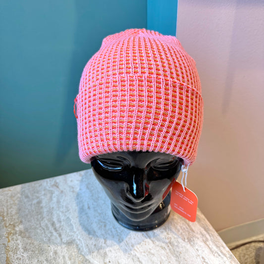 Simple Grid Knit Beanie: Pink