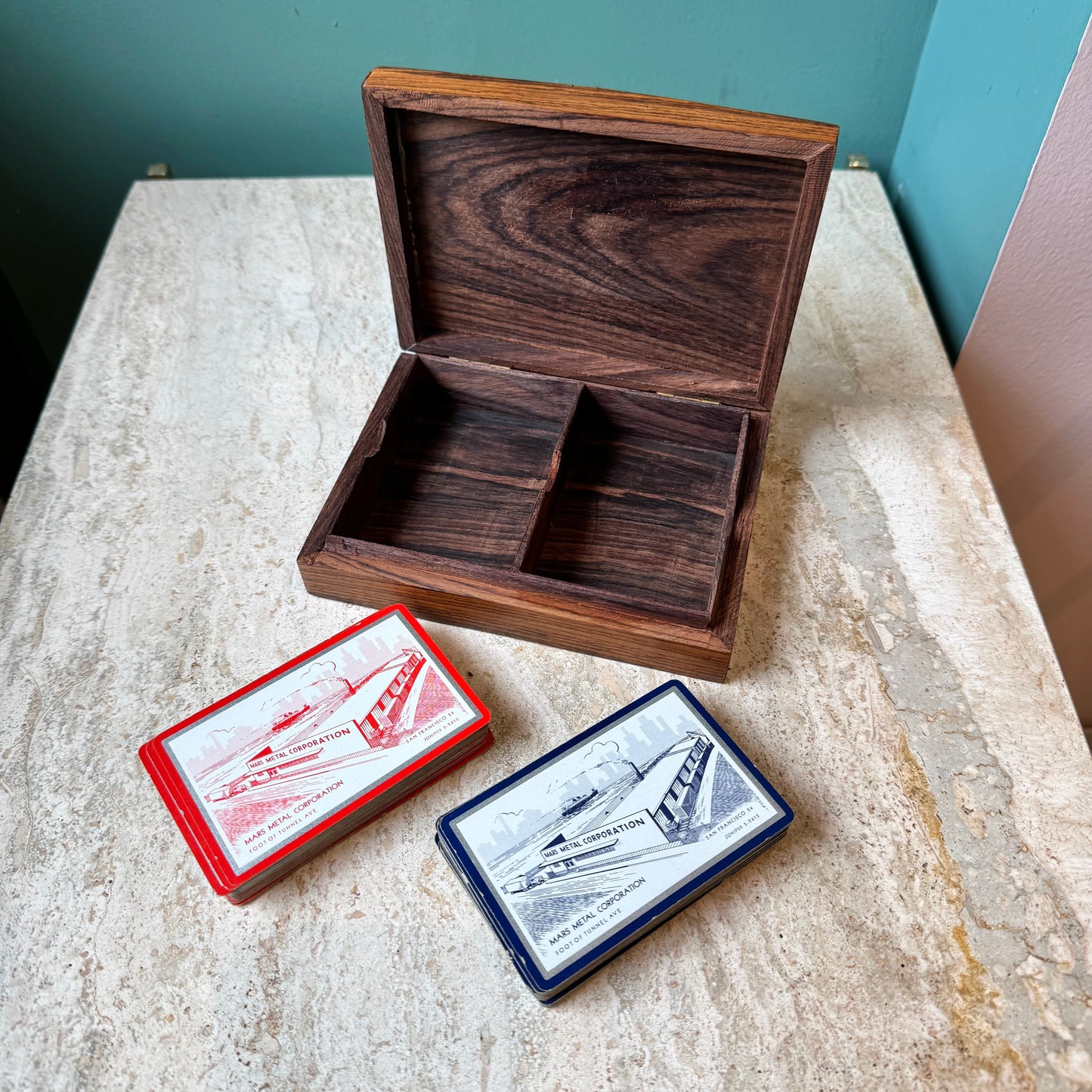 Vintage Rosewood and Brass Inlay Playing Card Box