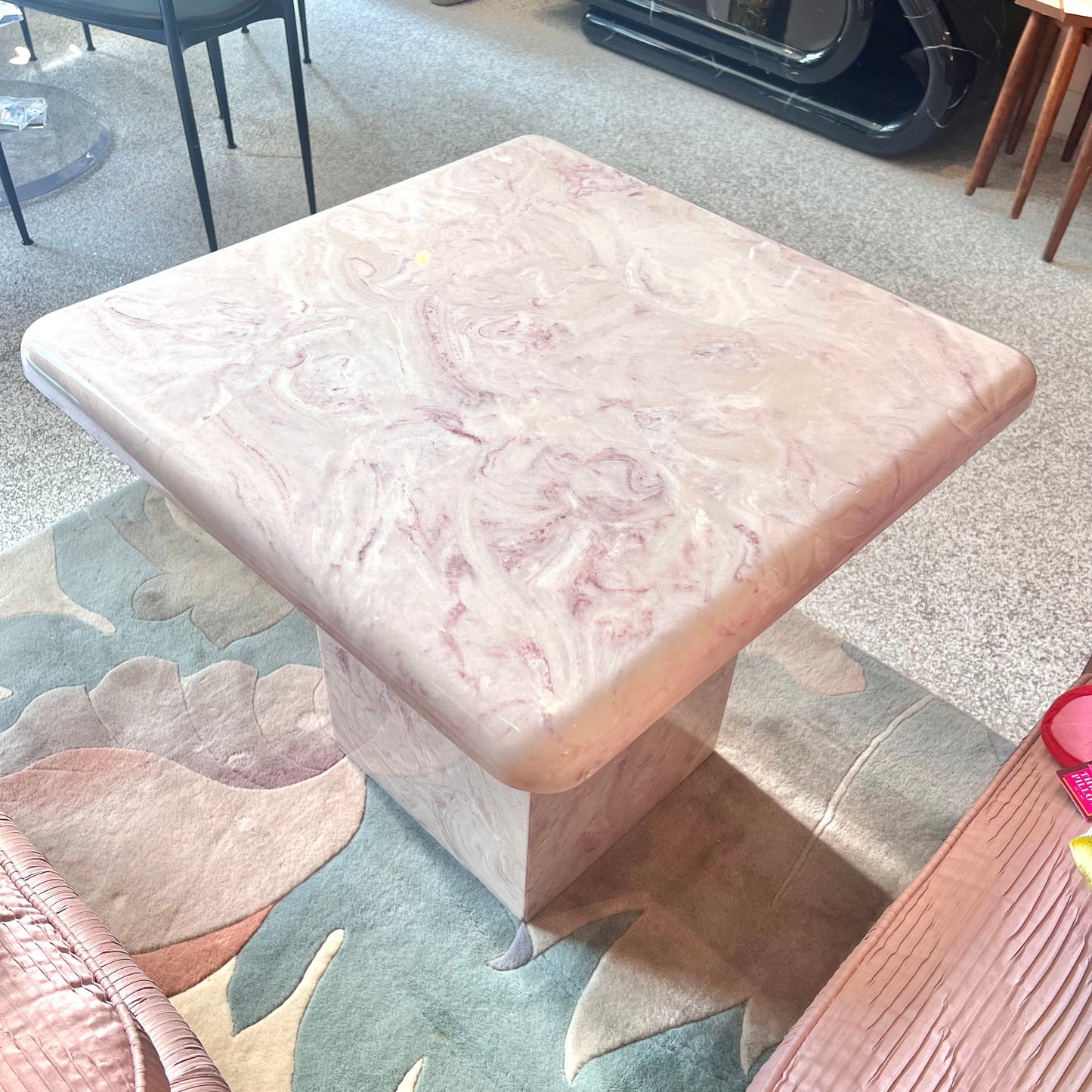 Vintage Square Pink Marble Resin Side Table