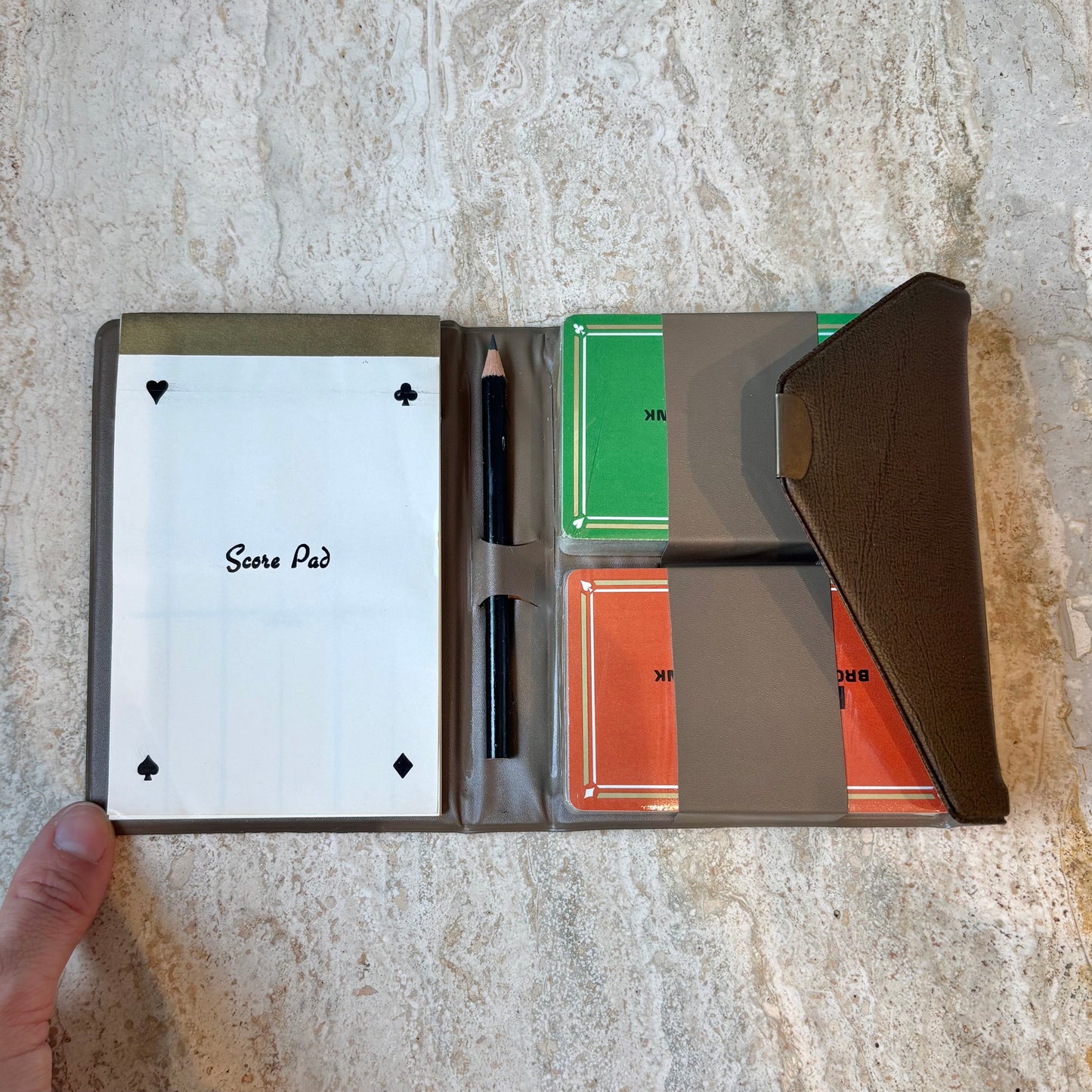 Vintage Set of Bridge Cards and Pad in Holder