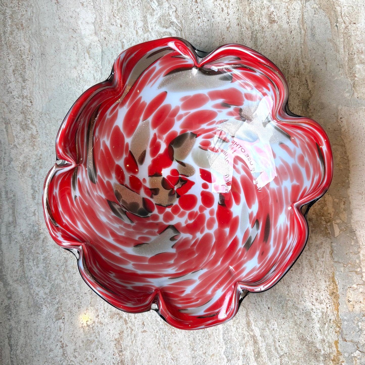 Vintage Red, Black and Metallic Bronze Murano Glass Bowl