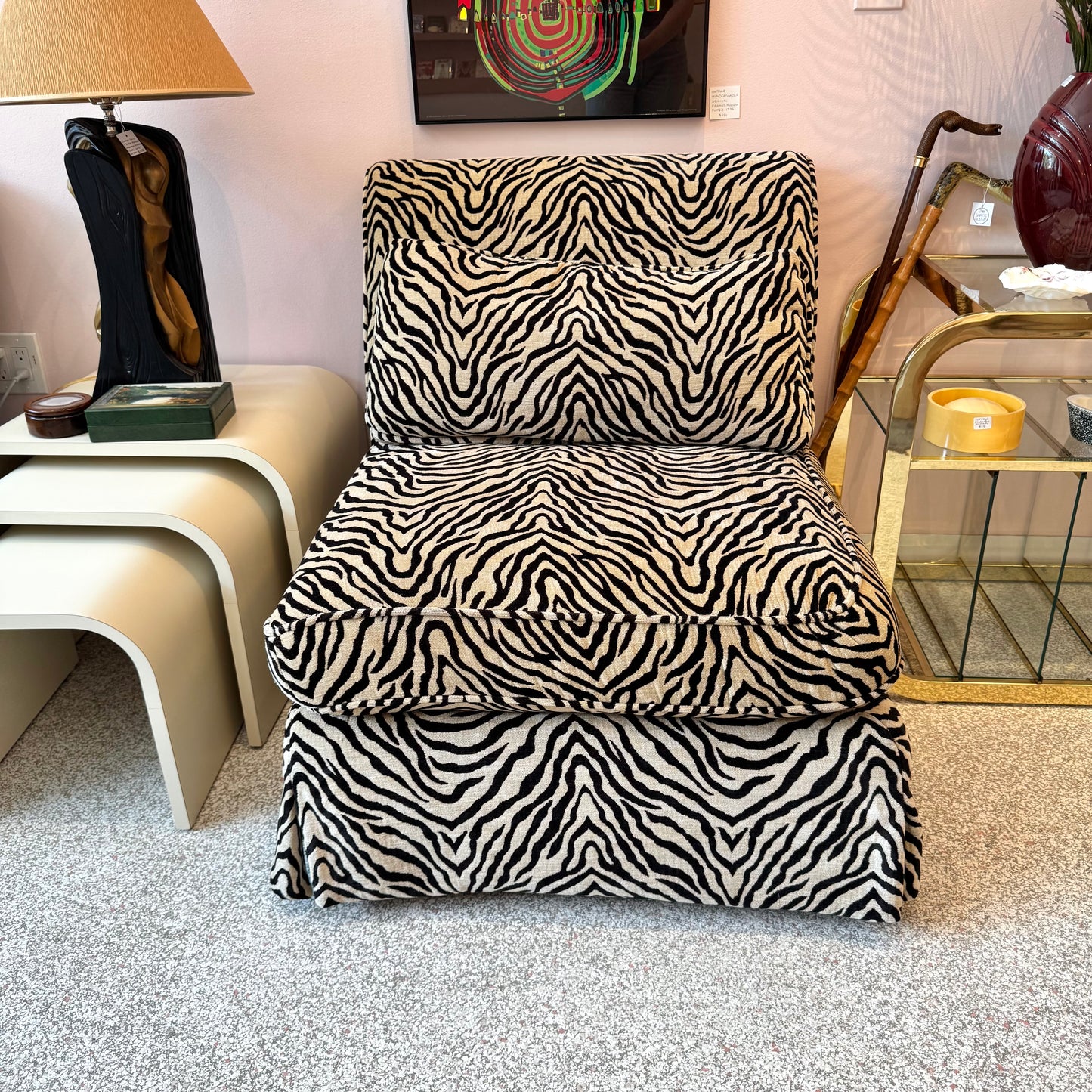 Vintage Velvet Tiger Slipper Chair
