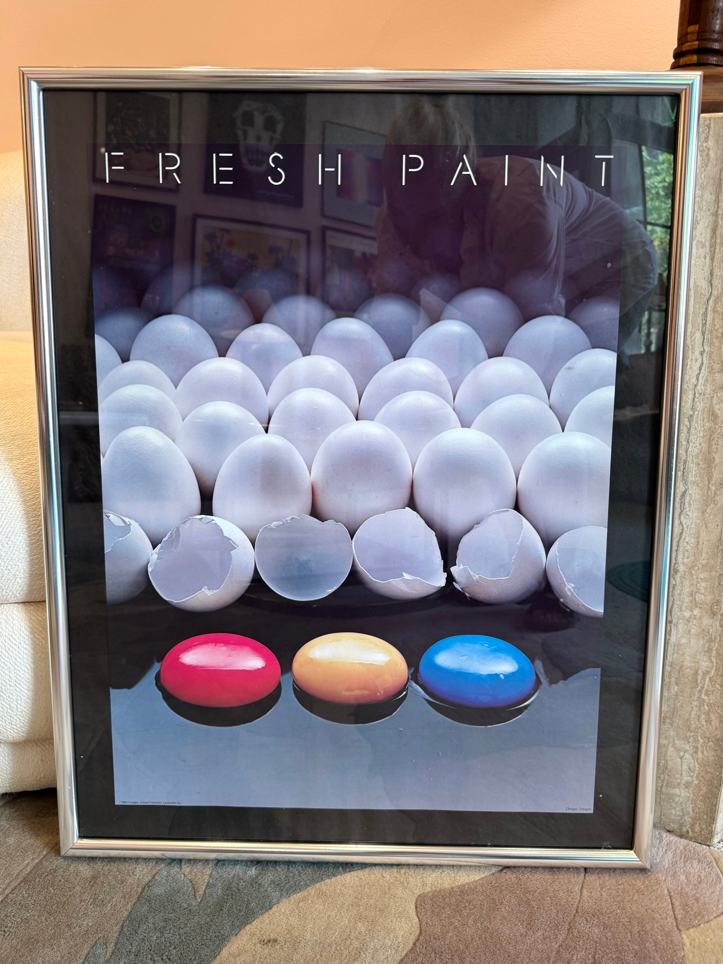 Vintage 1980 Framed Colorful Yolk "Fresh Paint" Poster by Julius Friedman