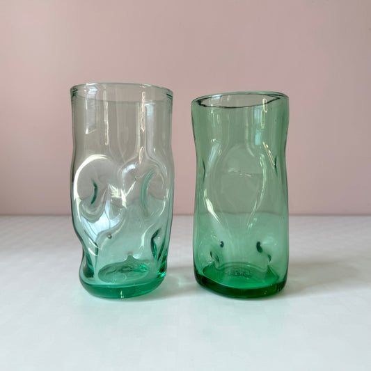 Vintage Set of 2 Hand Blown "Pinched" Glass Water Glasses