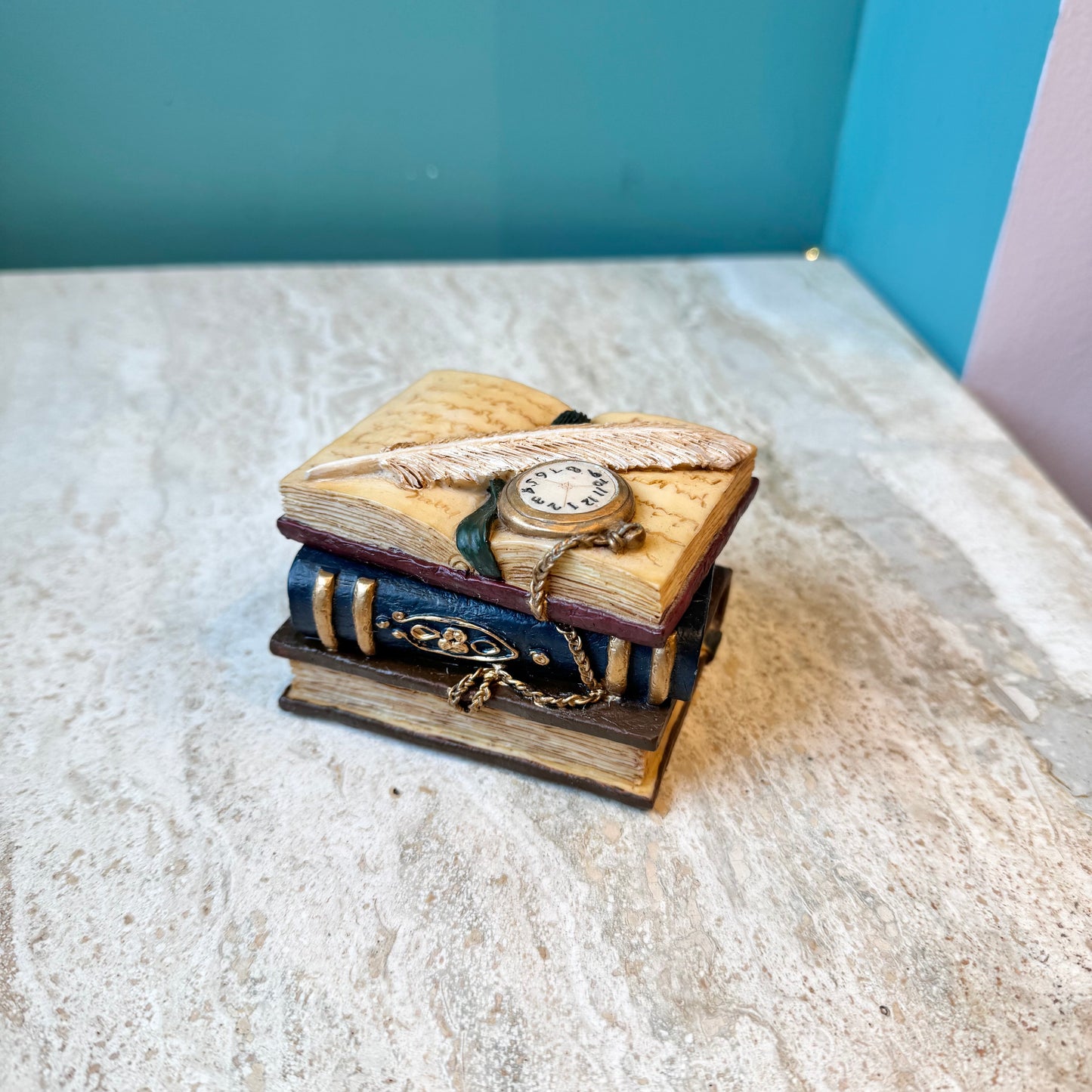 Vintage Ceramic Library Book Trinket Box