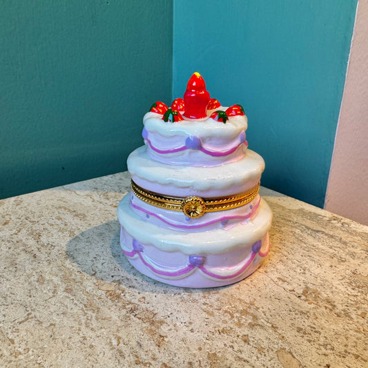 Strawberry Birthday Cake Hand Painted Trinket Box