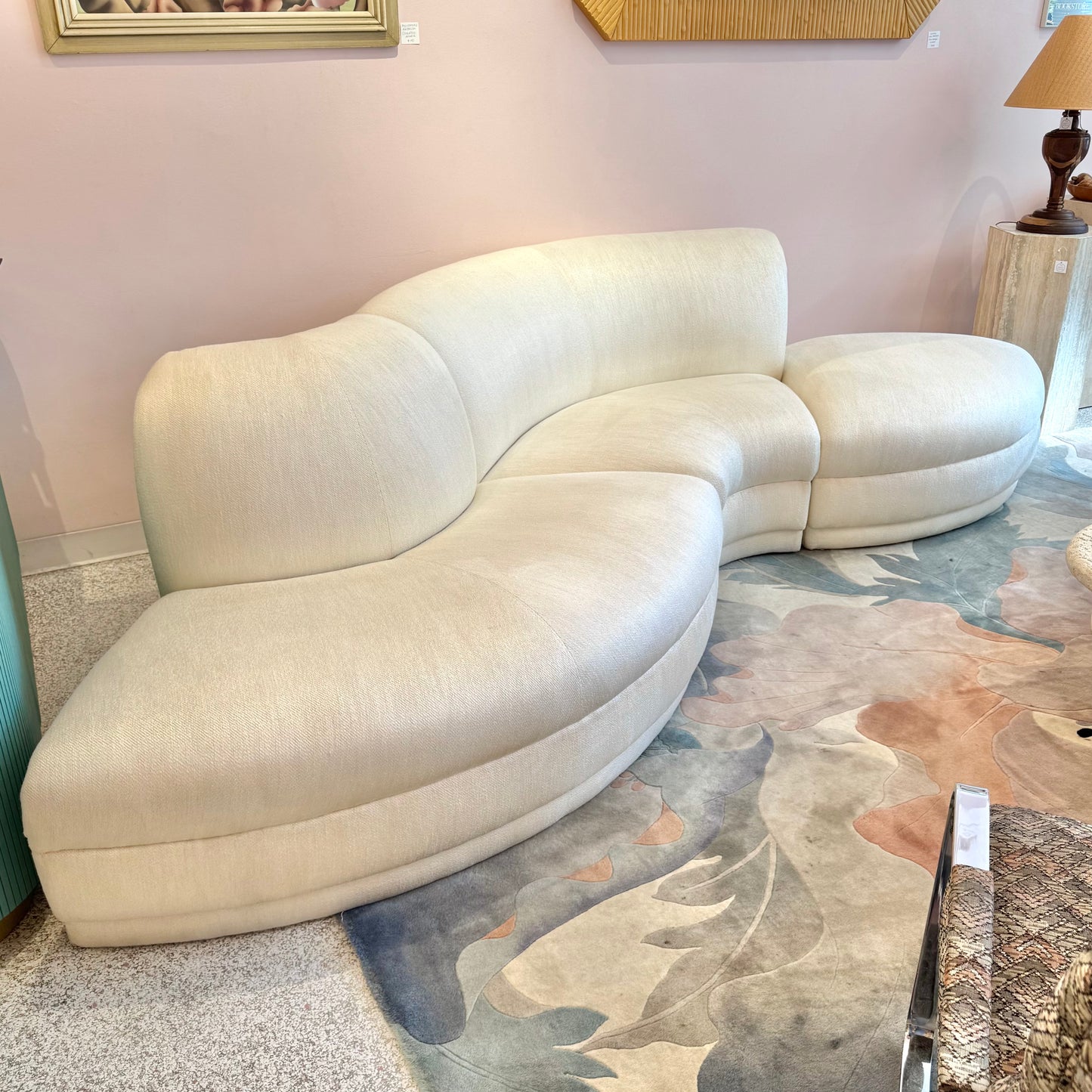 Vintage Three Piece Serpentine Ivory Sectional Sofa