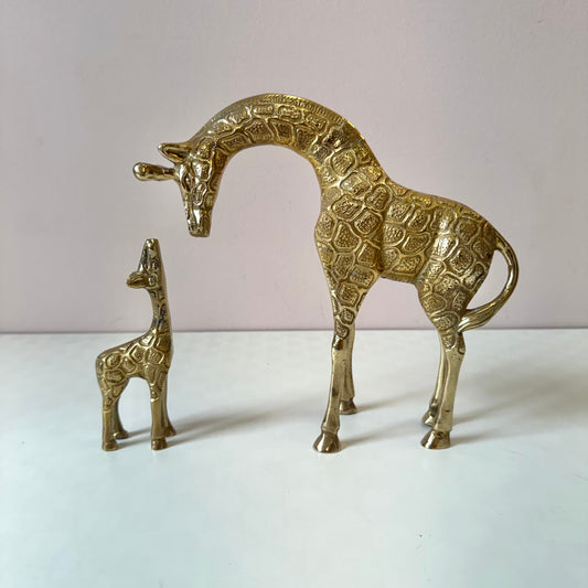 Vintage Set of Brass Mother & Baby Giraffes