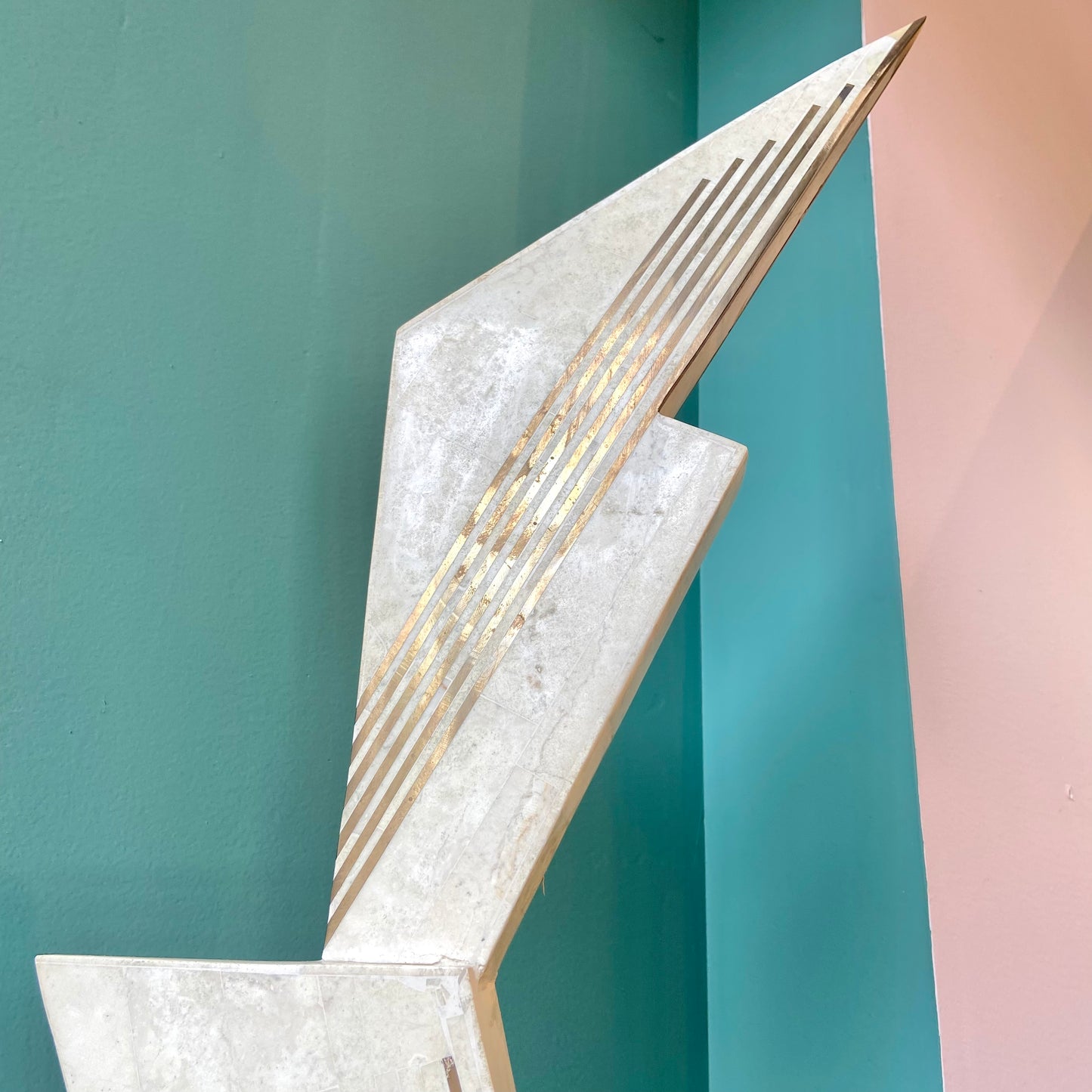 Vintage Tessellated Stone and Brass Inlay Sculpture