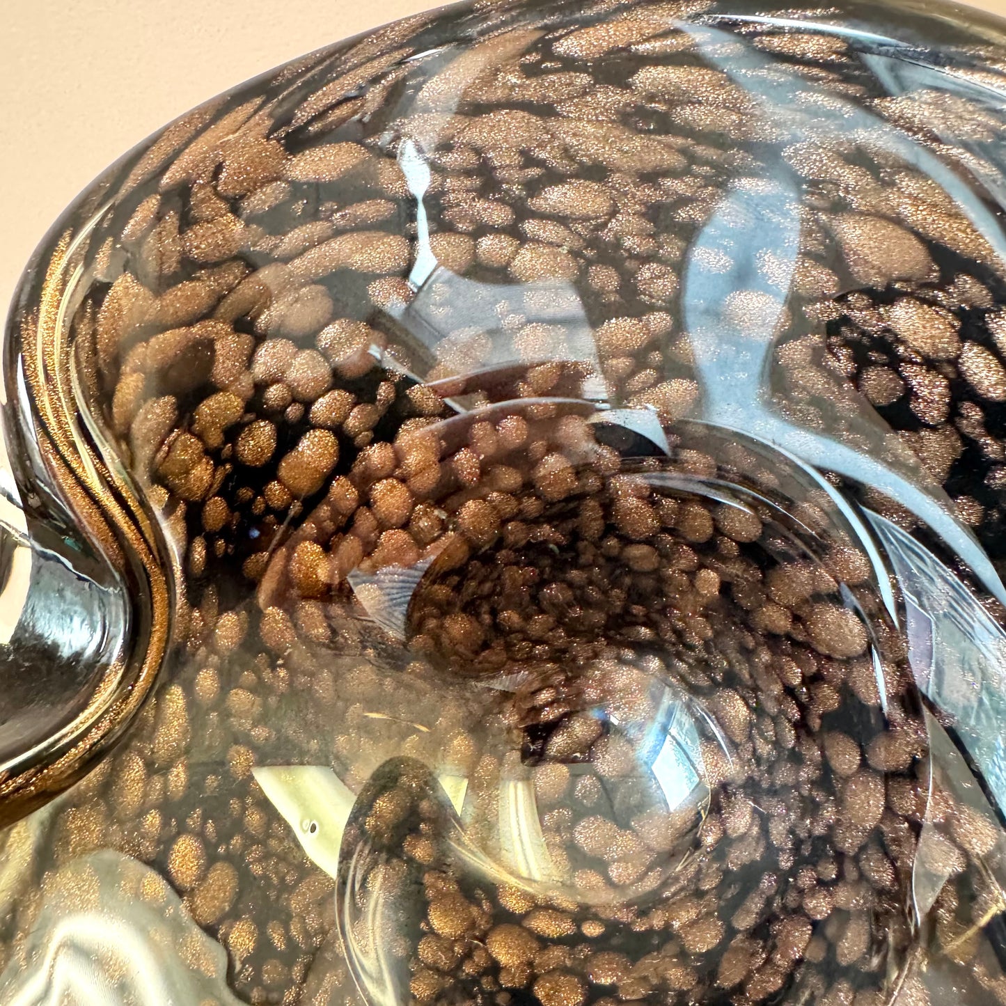 Vintage Black and Metallic Copper Murano Glass Bowl