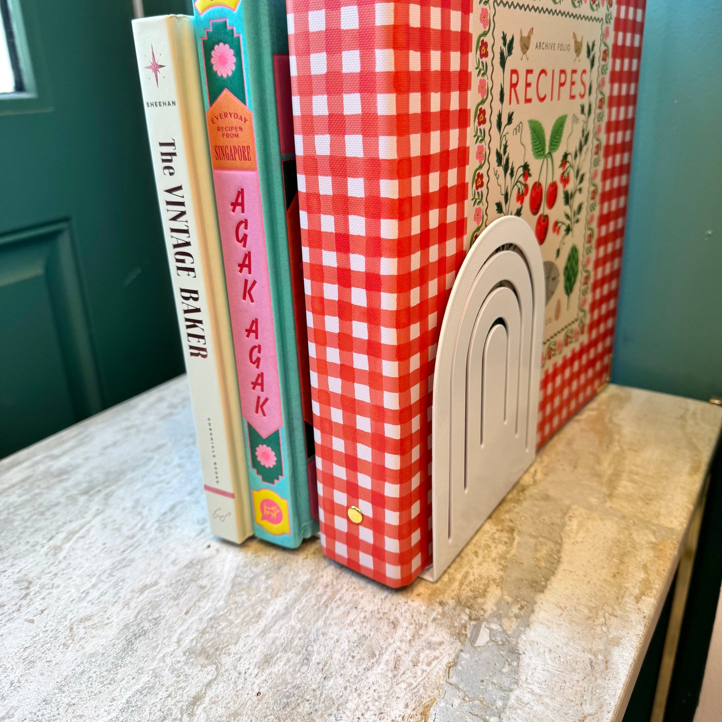 Pair of Vintage White Spectrum Arch Metal Bookends